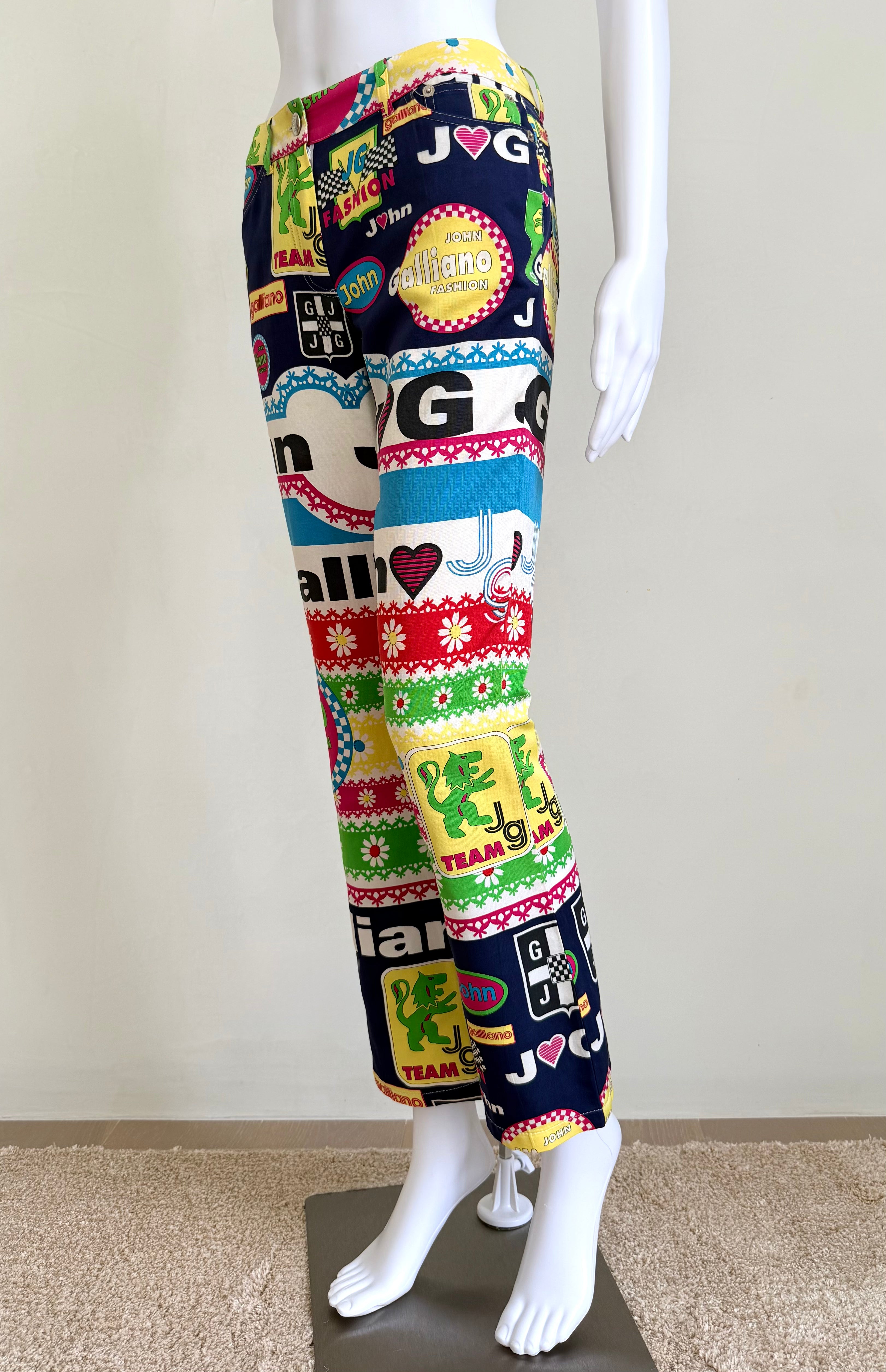 S/S 2002 Multicolor “Galliano Fashion” Graphic Straight-Leg Pants