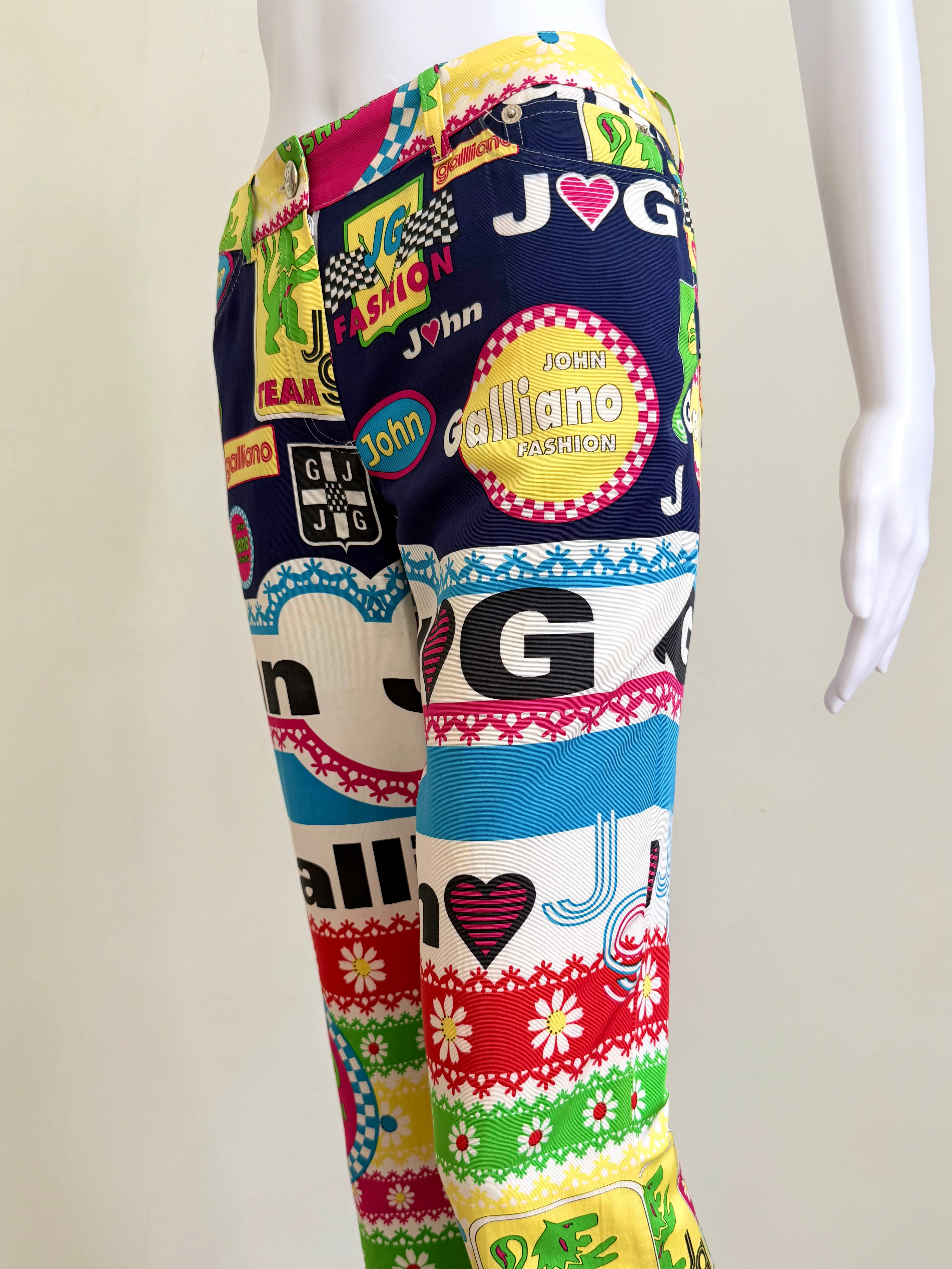 S/S 2002 Multicolor “Galliano Fashion” Graphic Straight-Leg Pants