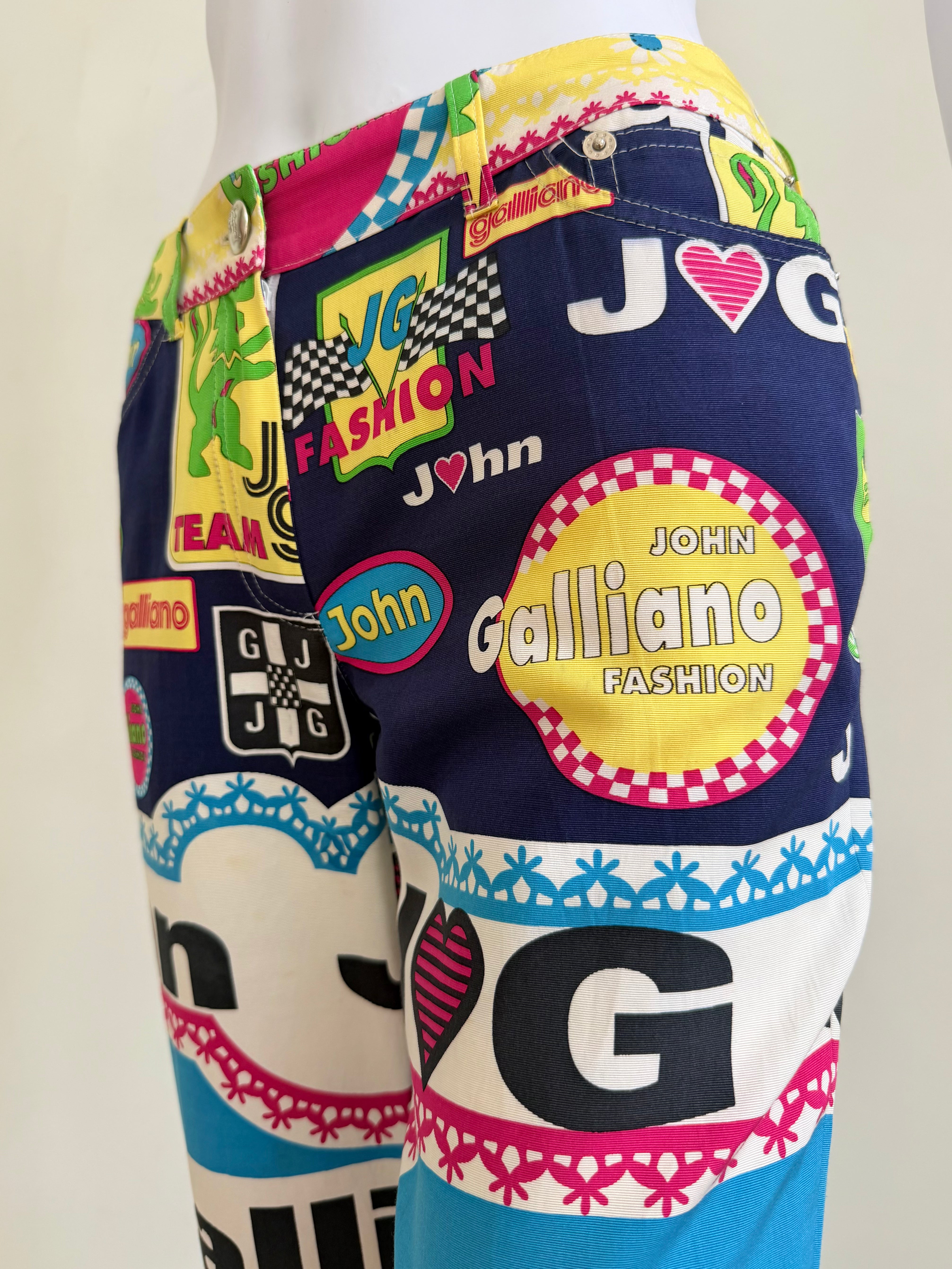 S/S 2002 Multicolor “Galliano Fashion” Graphic Straight-Leg Pants