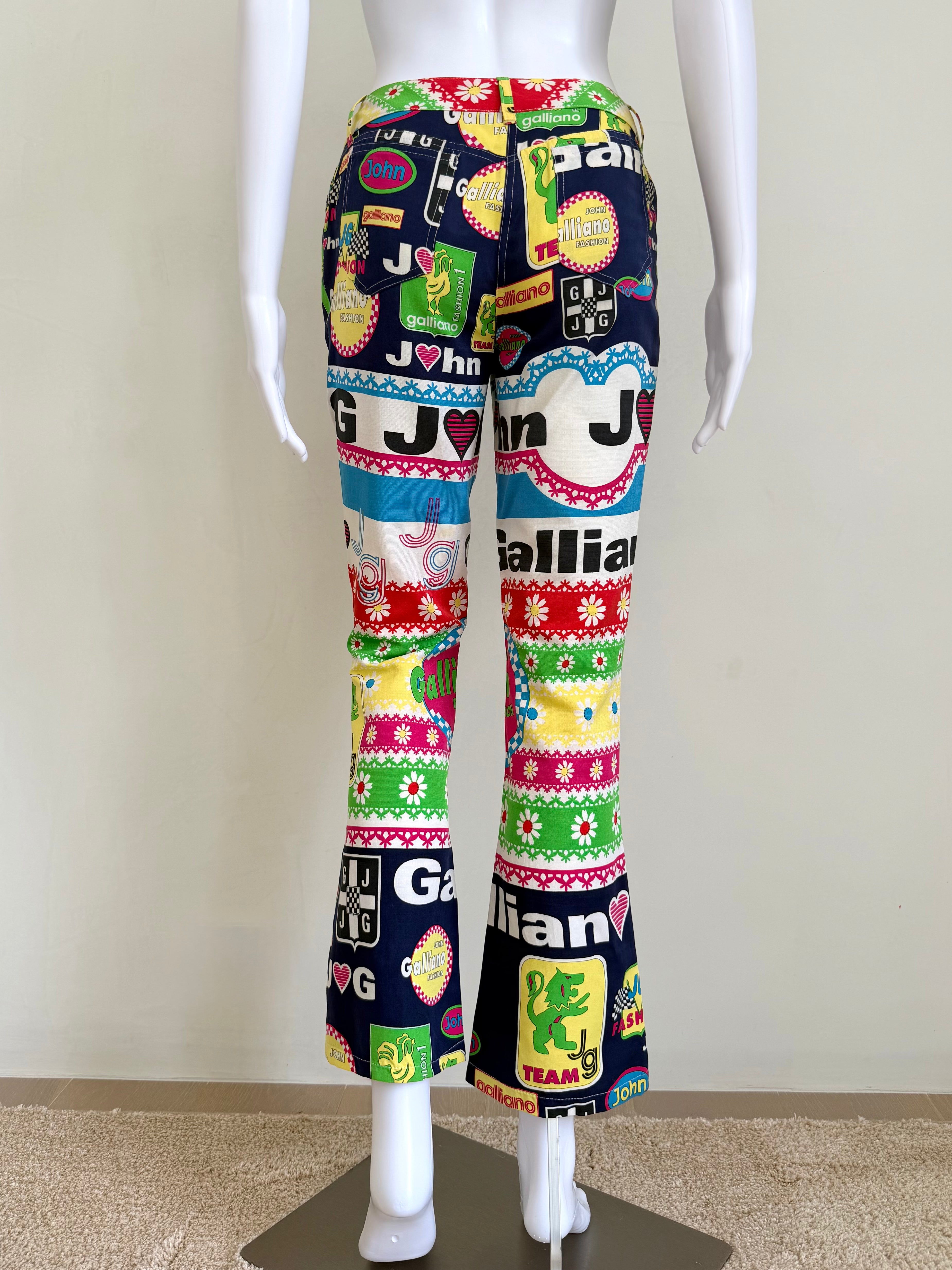 S/S 2002 Multicolor “Galliano Fashion” Graphic Straight-Leg Pants