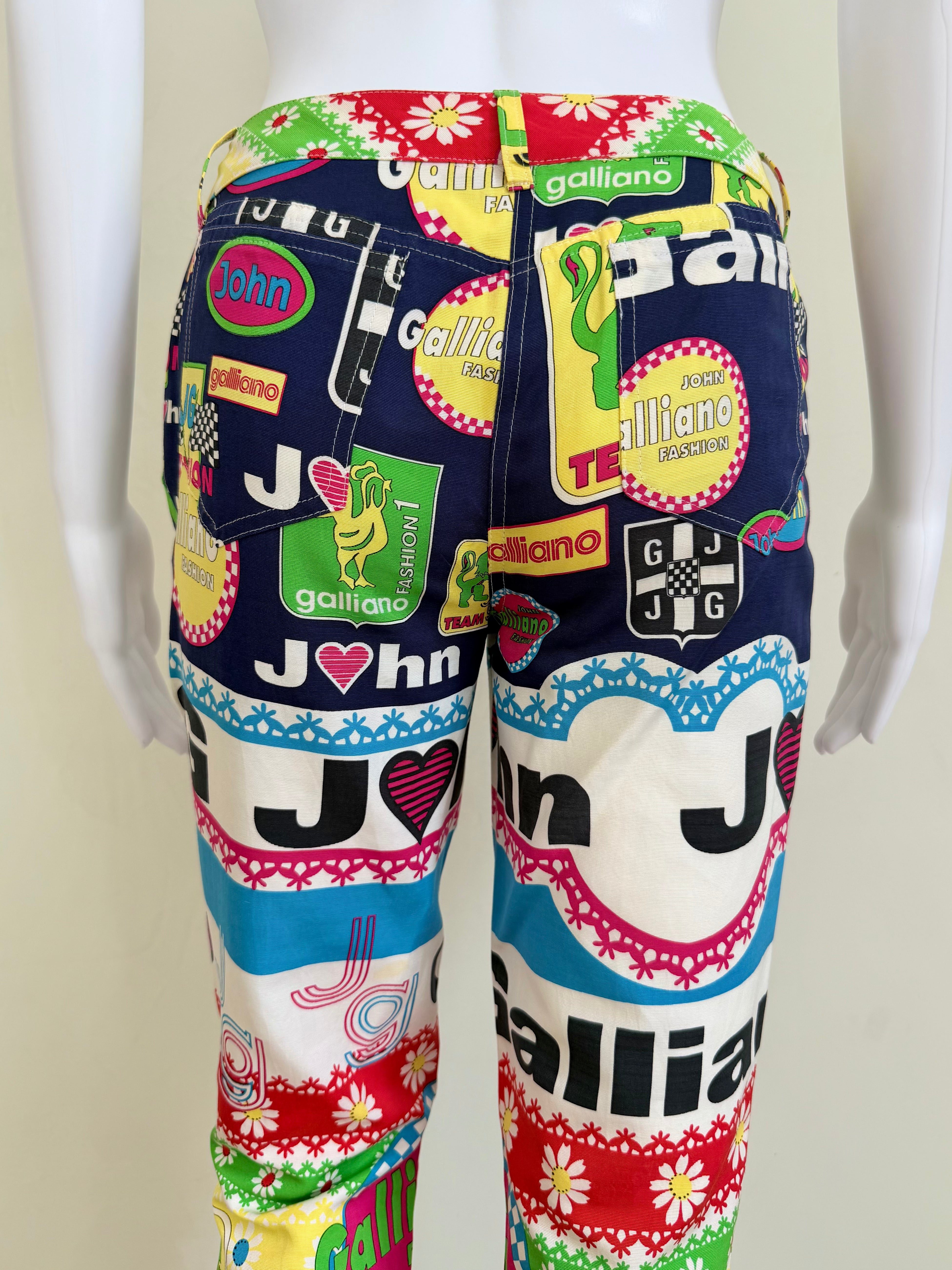 S/S 2002 Multicolor “Galliano Fashion” Graphic Straight-Leg Pants