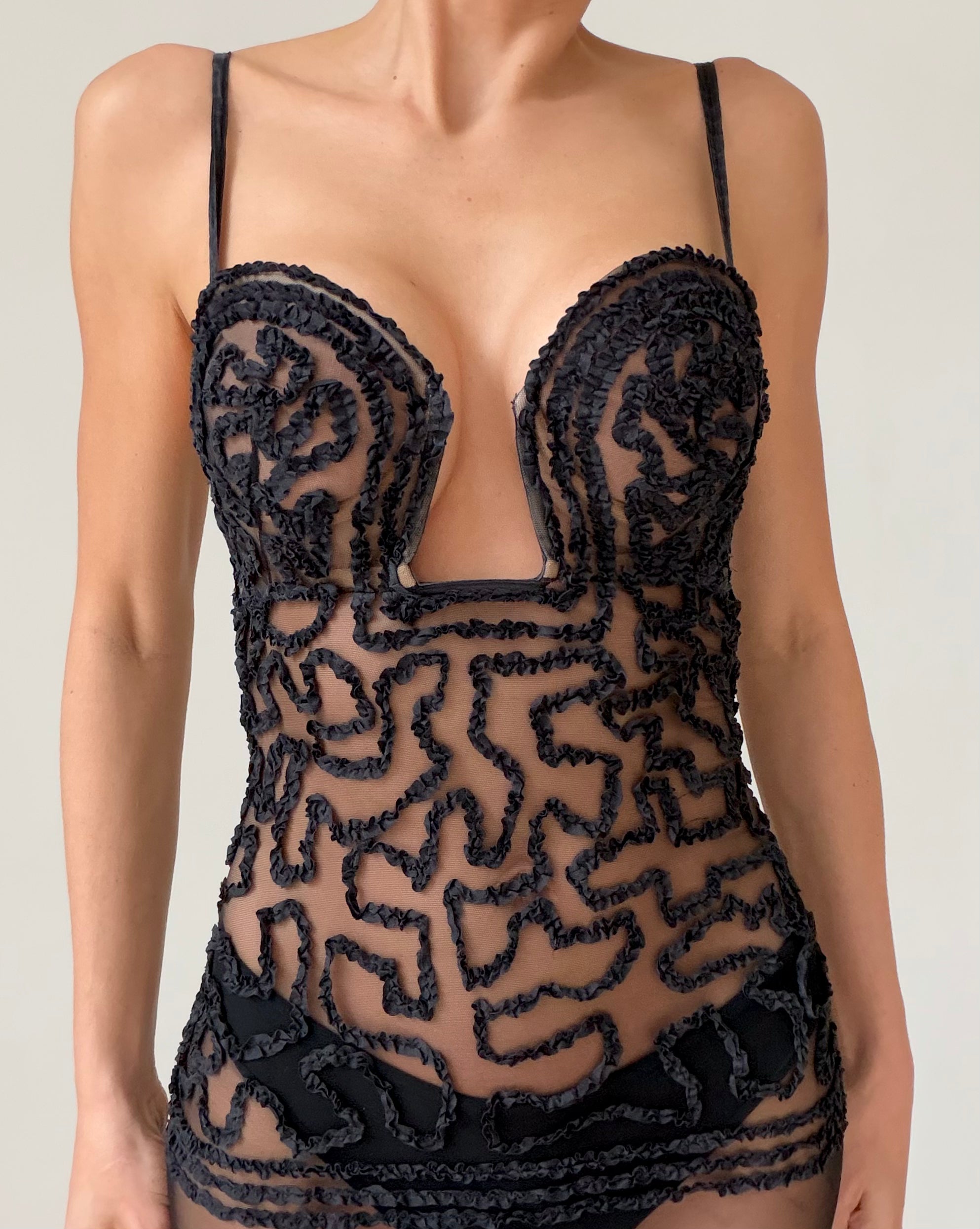 x La Perla S/S 2013 Black Lace Illusion Slip Dress
