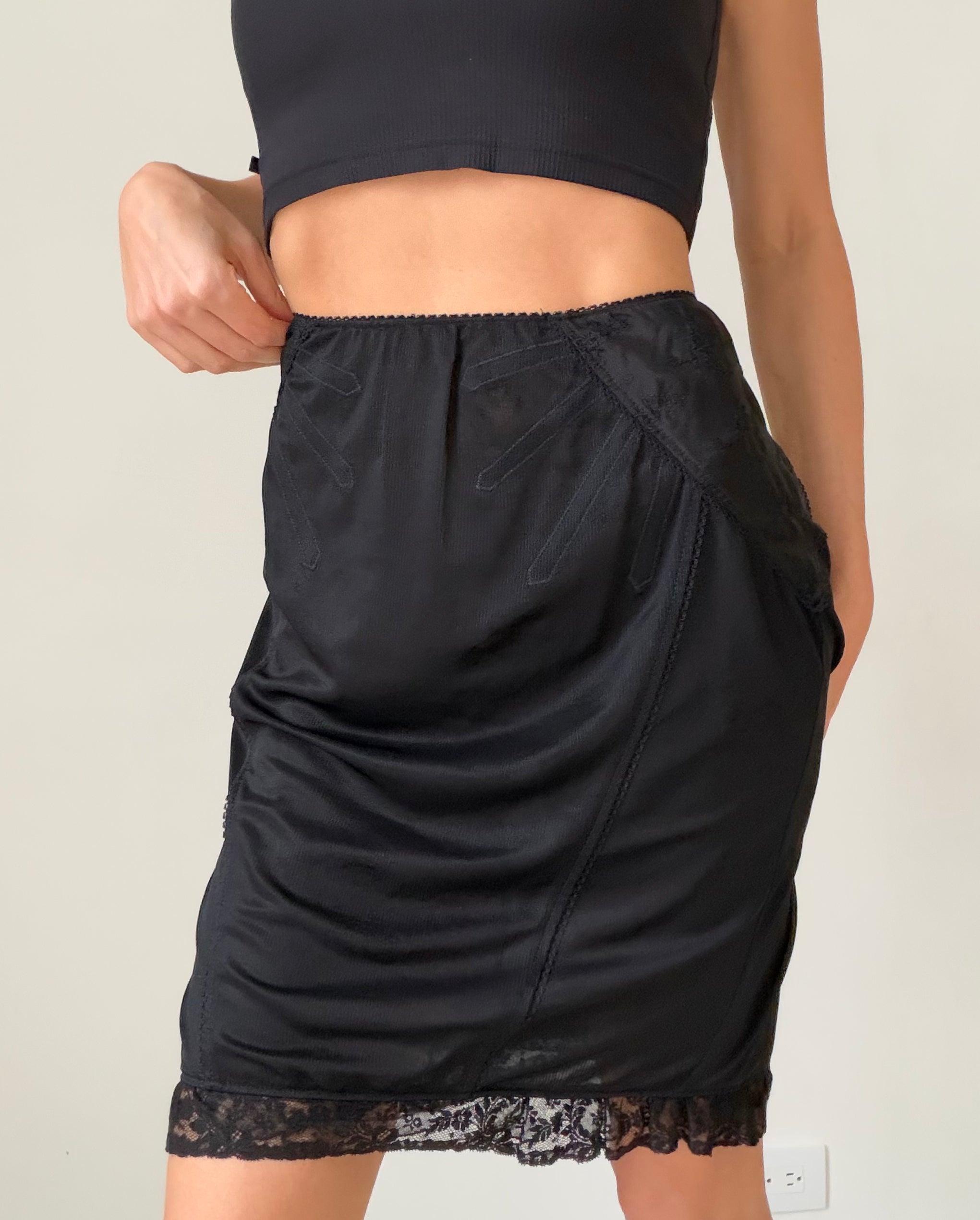 Black Lace Trim Sheer Skirt