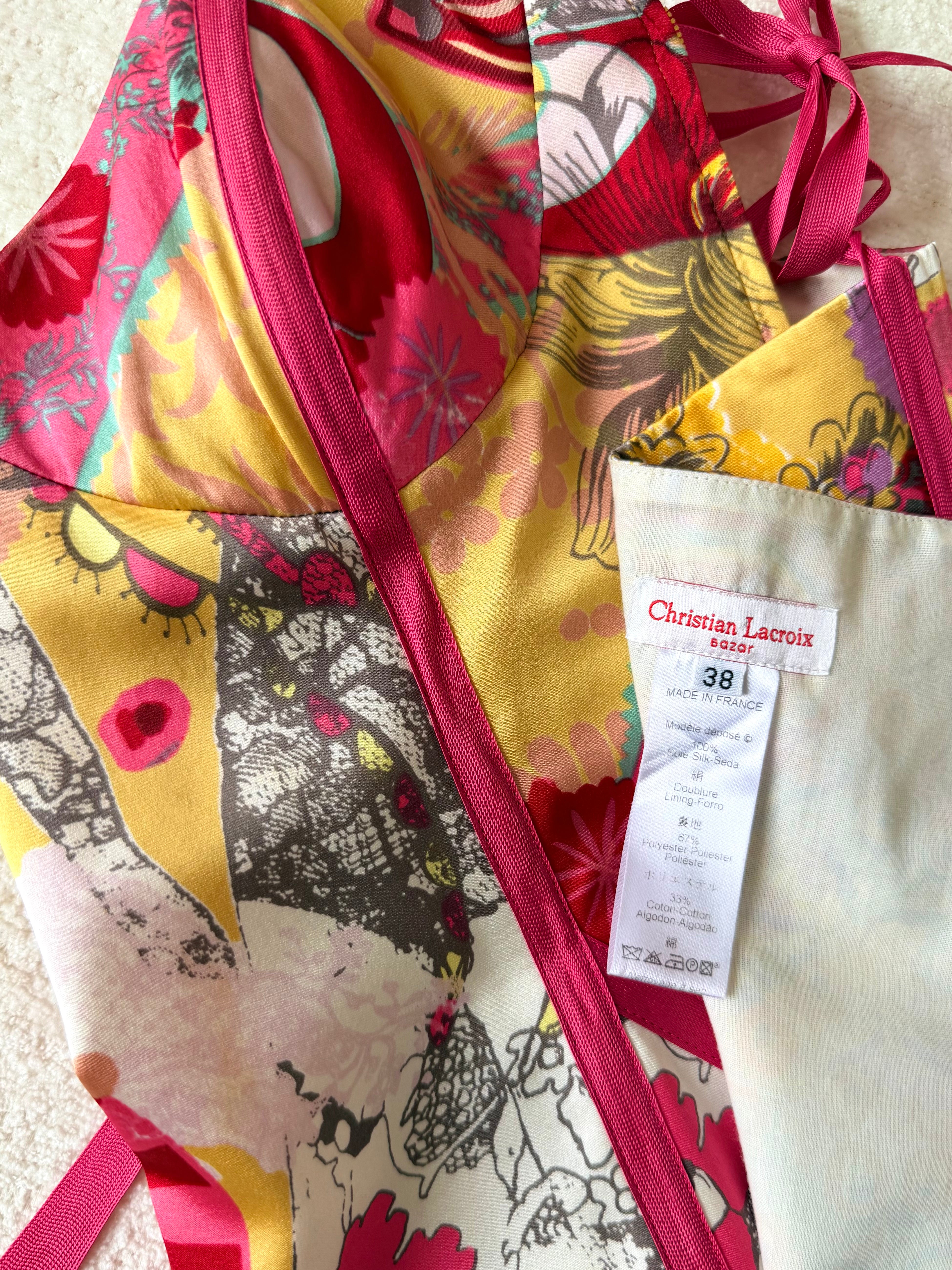 Bazar Pink & Yellow Collage Print Ribbon Corset Top