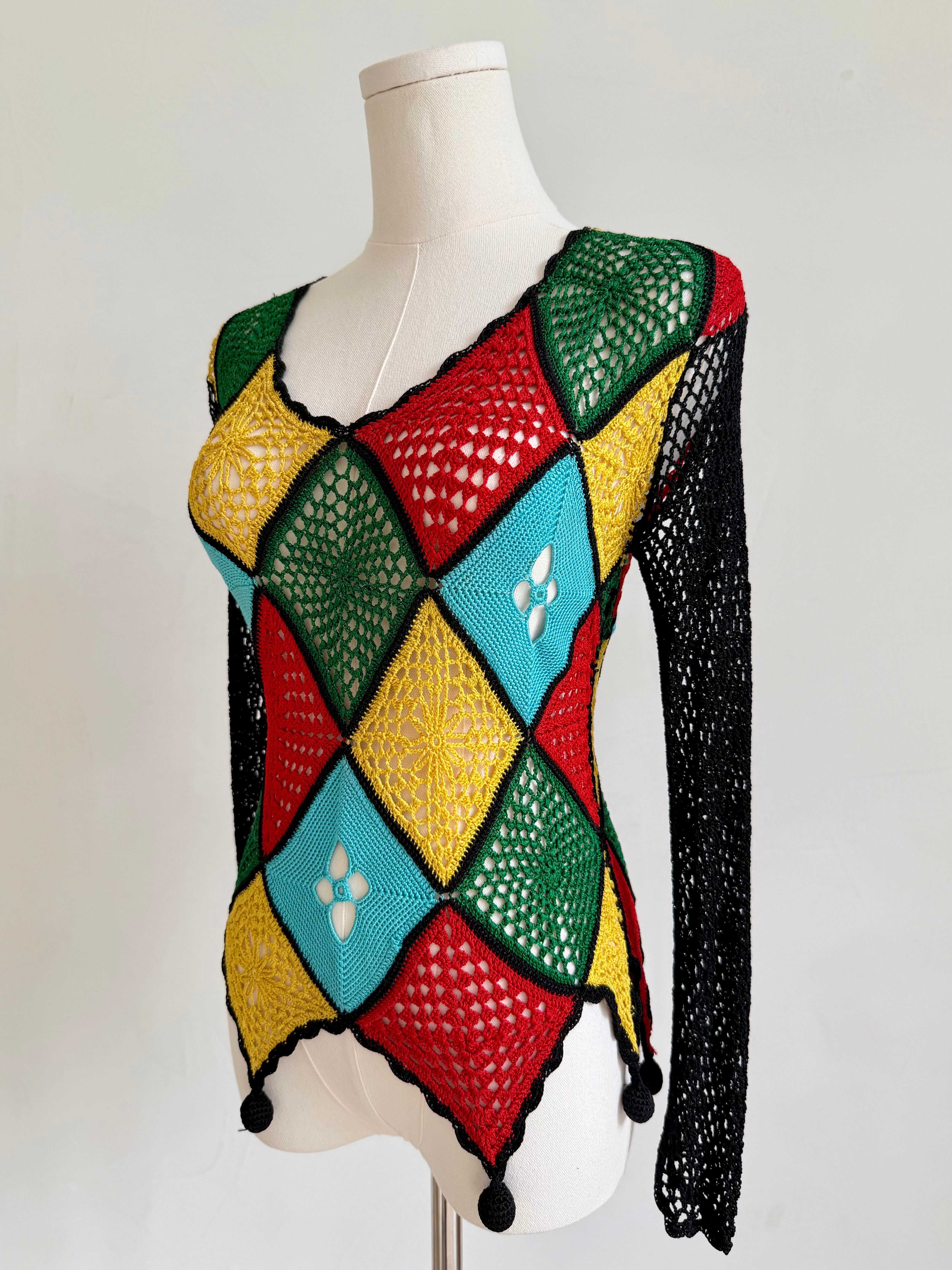 Multicolor Harlequin Crochet Knit Top