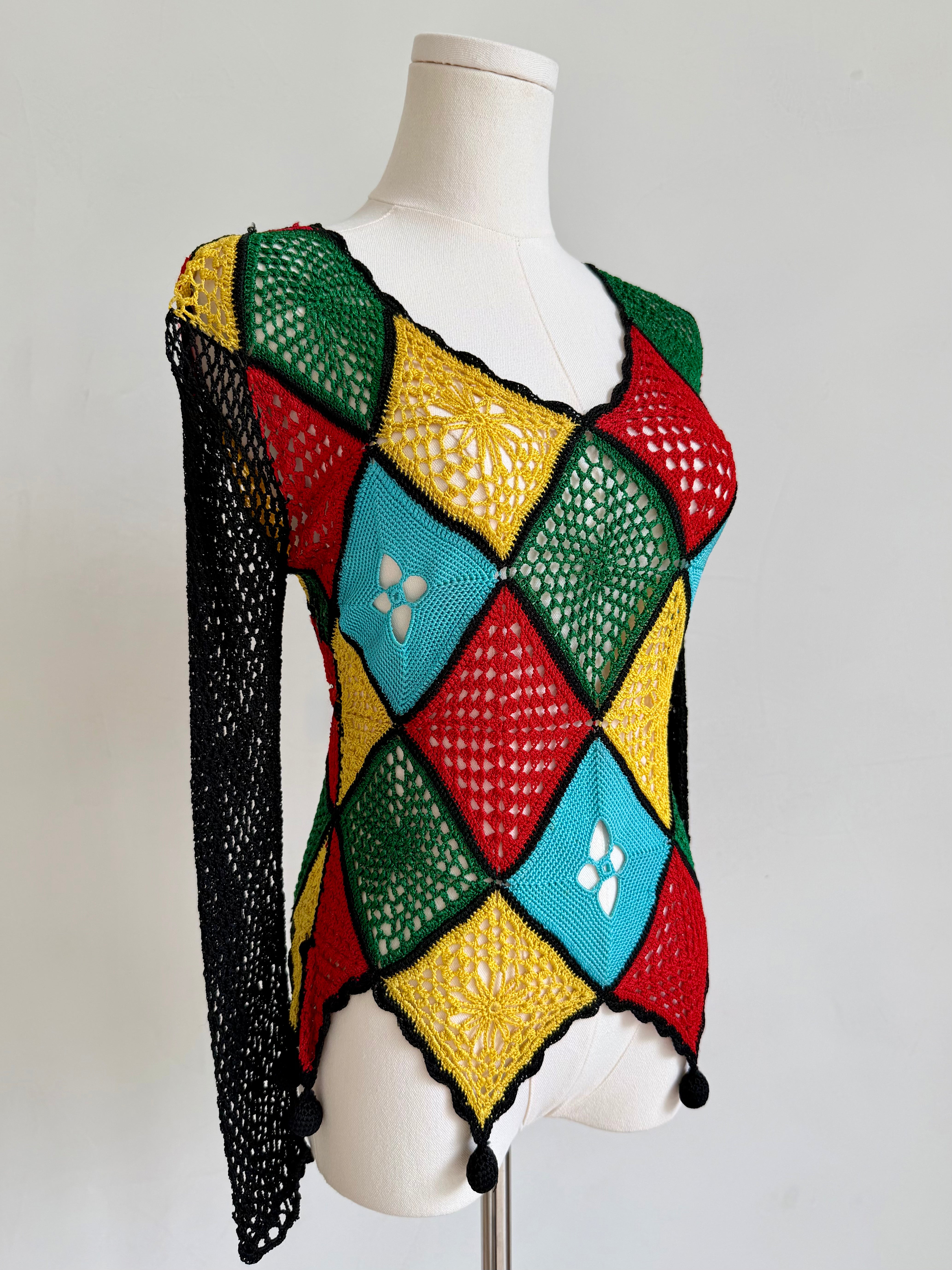 Multicolor Harlequin Crochet Knit Top