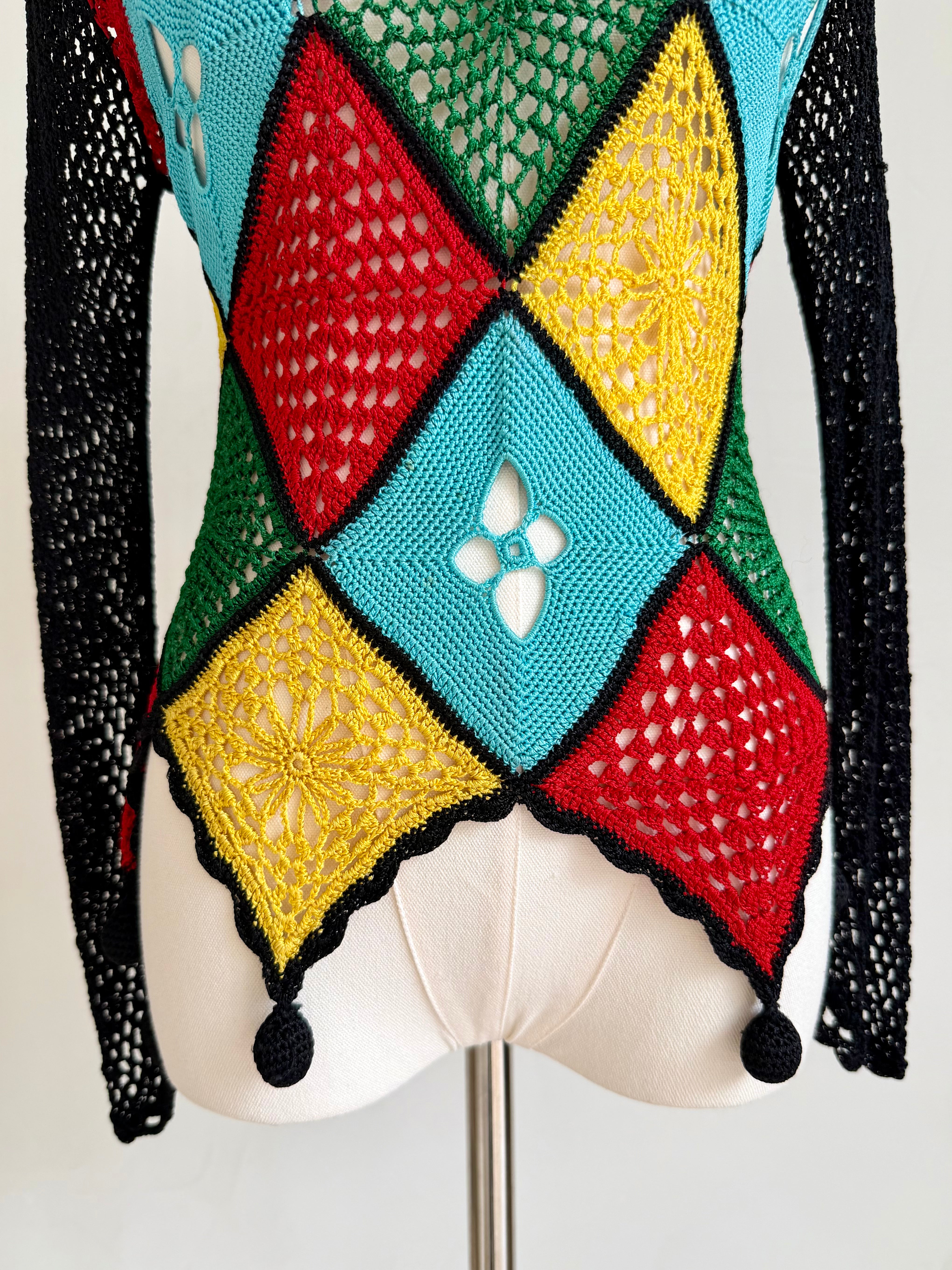 Multicolor Harlequin Crochet Knit Top