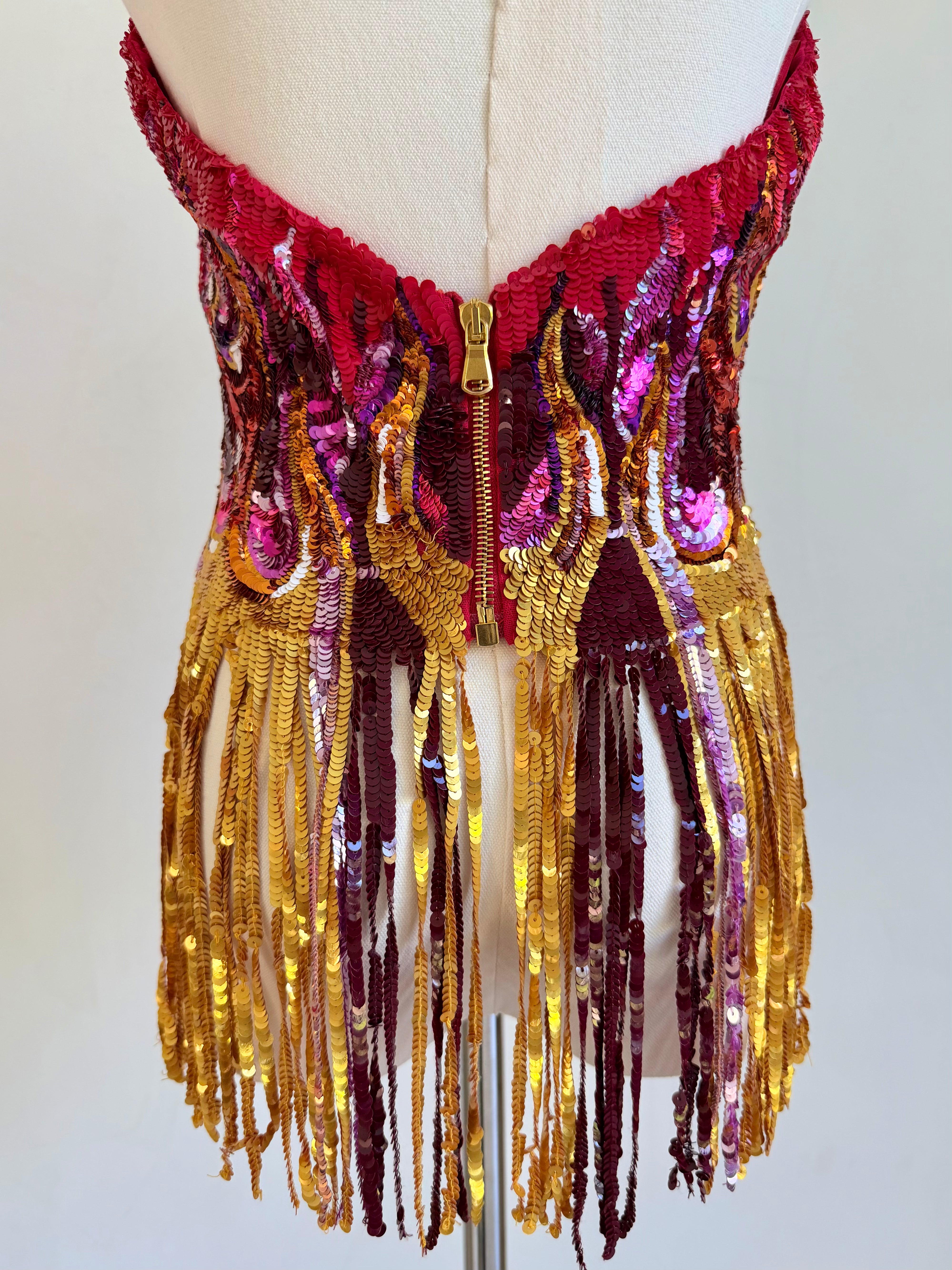 Multicolor Sequin & Fringe Halter Top