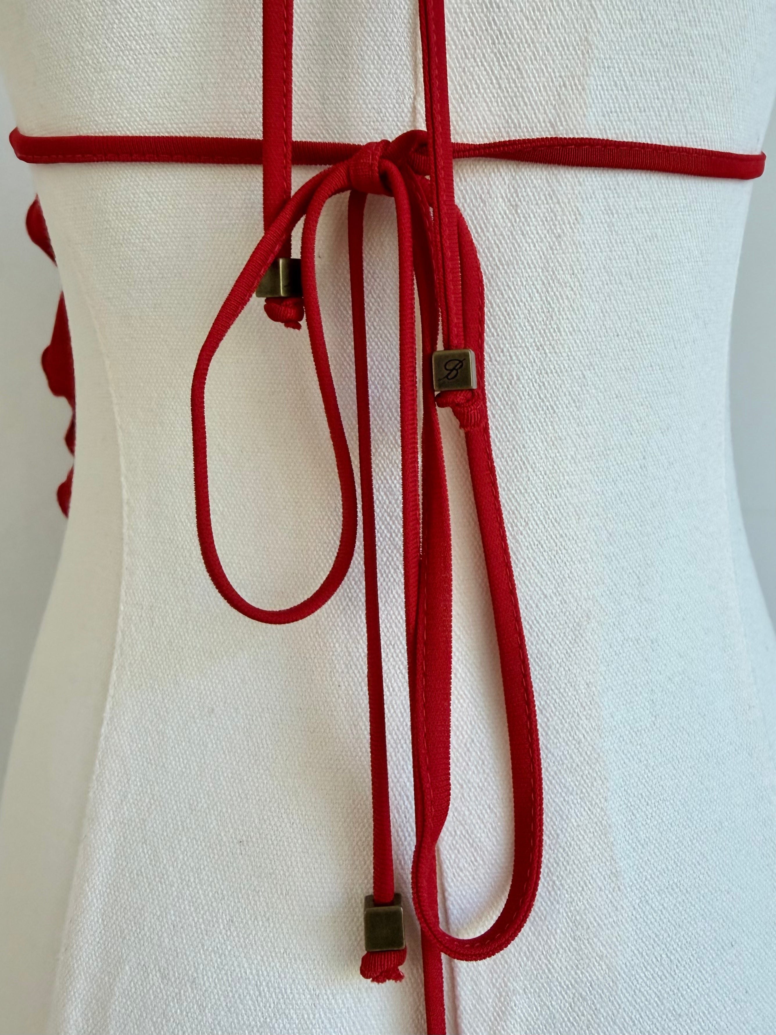 Red Draped Jersey Fringe Top