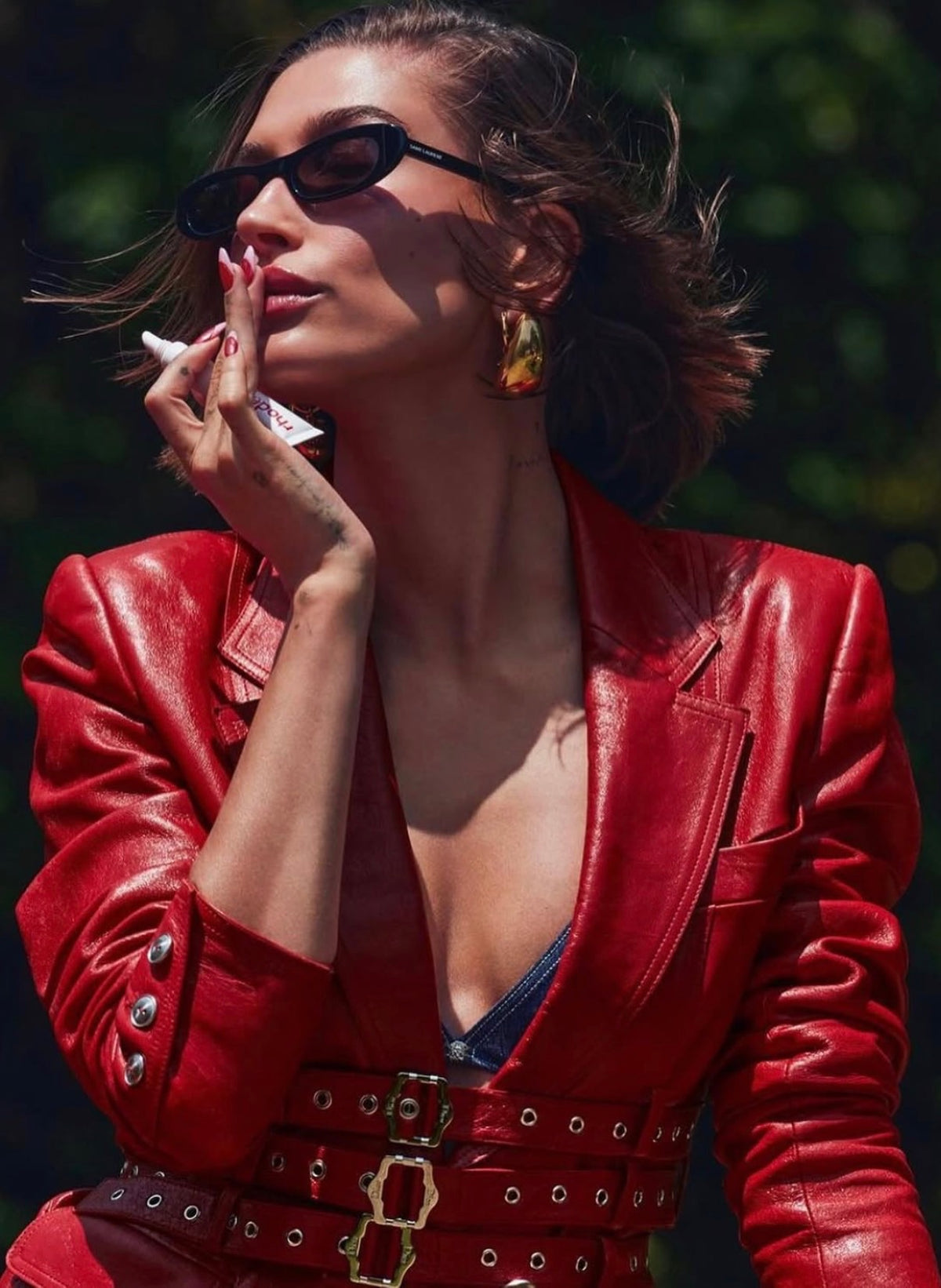 F/W 2003 Red Satin & Lamb Leather Buckle Jacket