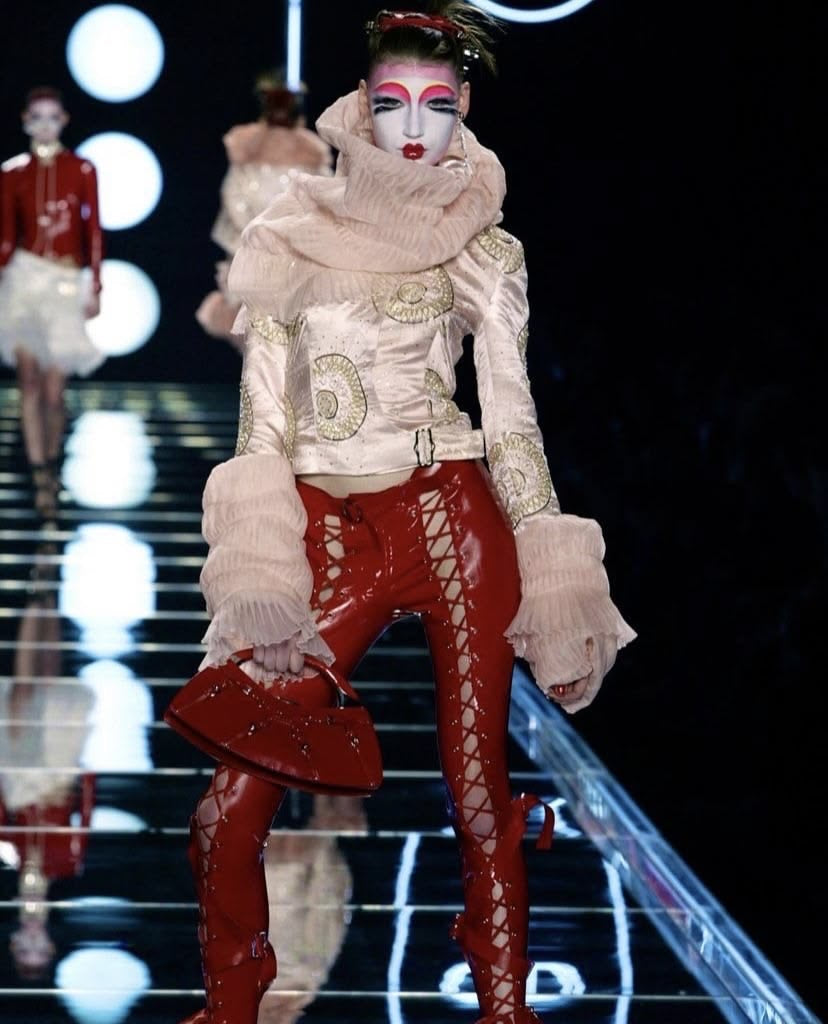 F/W 2003 Red Satin & Lamb Leather Buckle Jacket