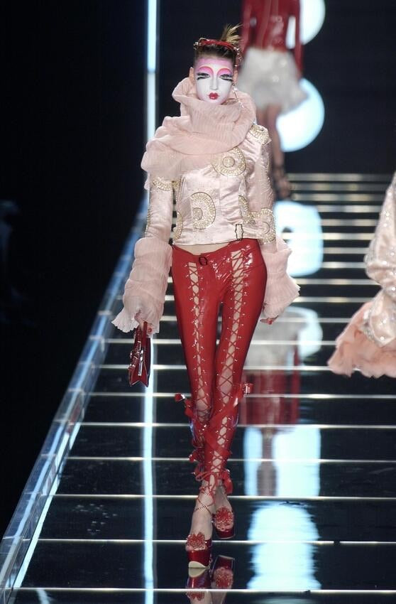 F/W 2003 Red Satin & Lamb Leather Buckle Jacket