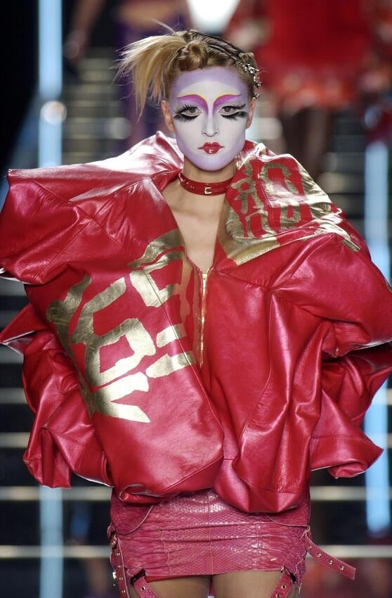 F/W 2003 Red Satin & Lamb Leather Buckle Jacket