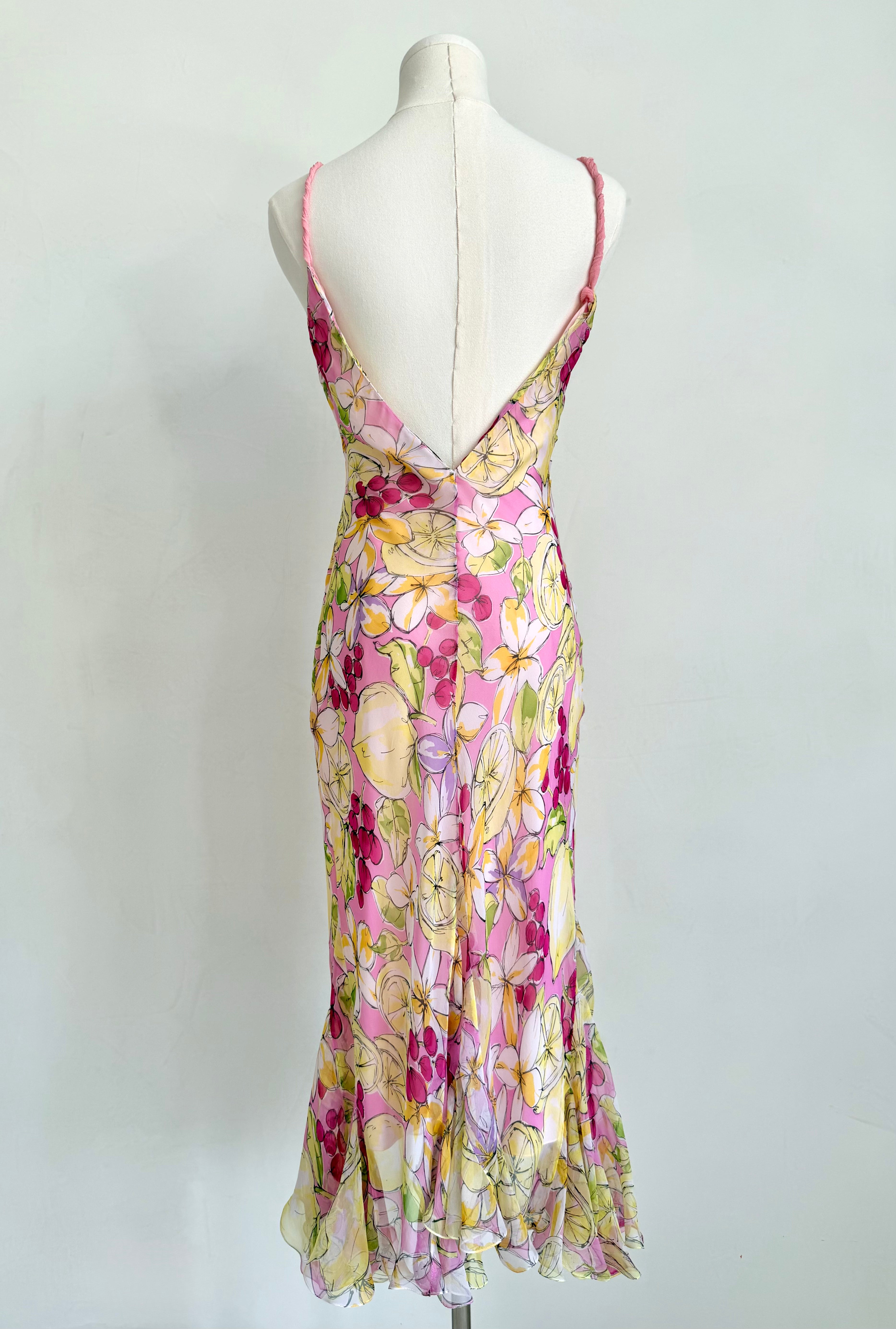 Pink Floral & Lemon Beaded Slip Dress