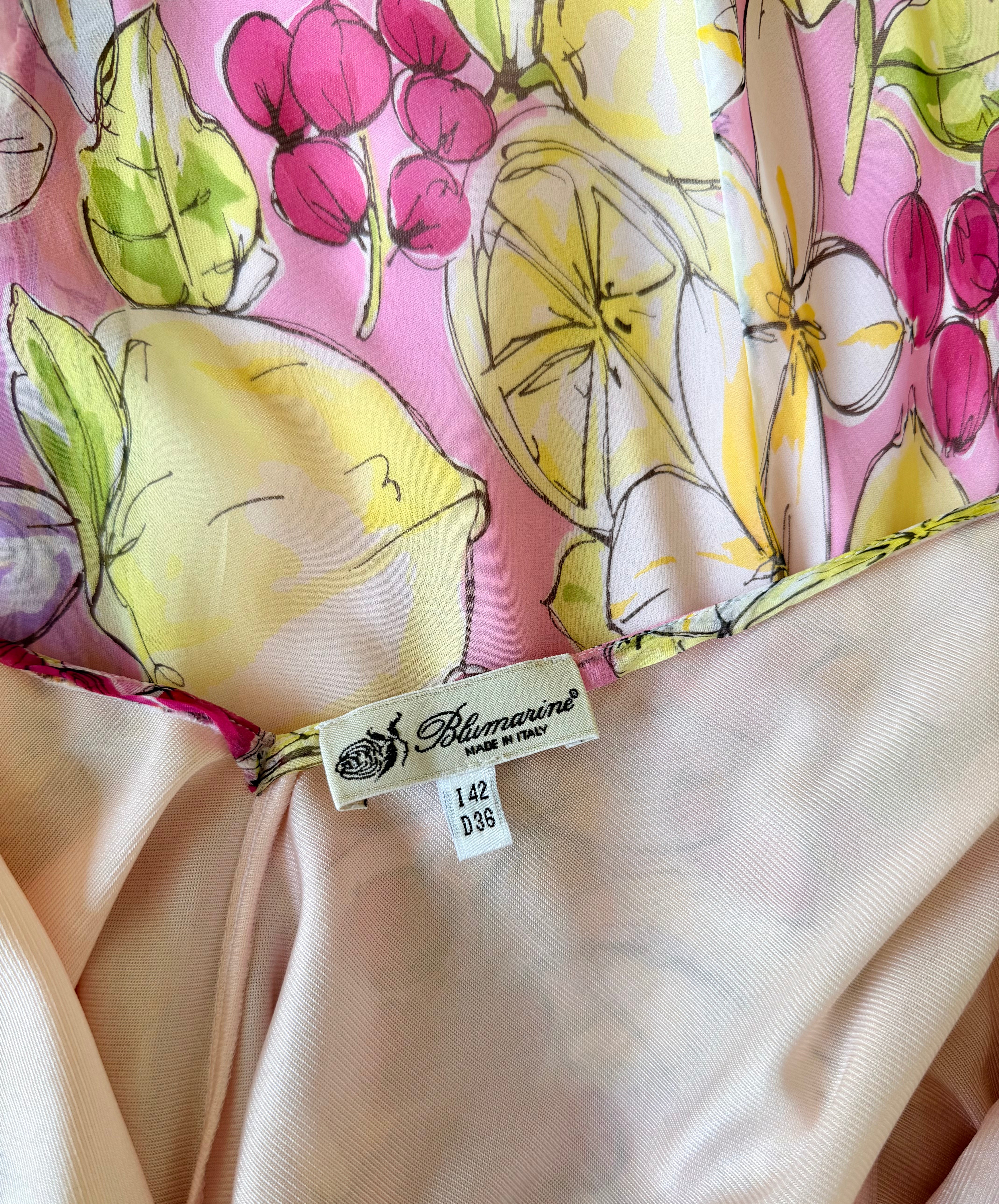 Pink Floral & Lemon Beaded Slip Dress