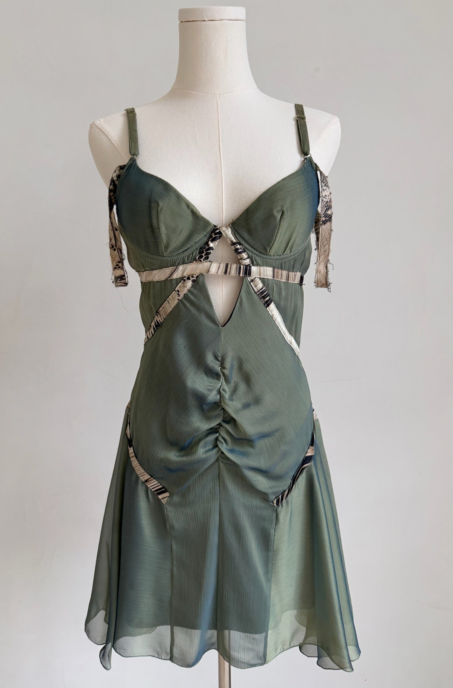 Olive Green Iridescent Silk Mini Dress