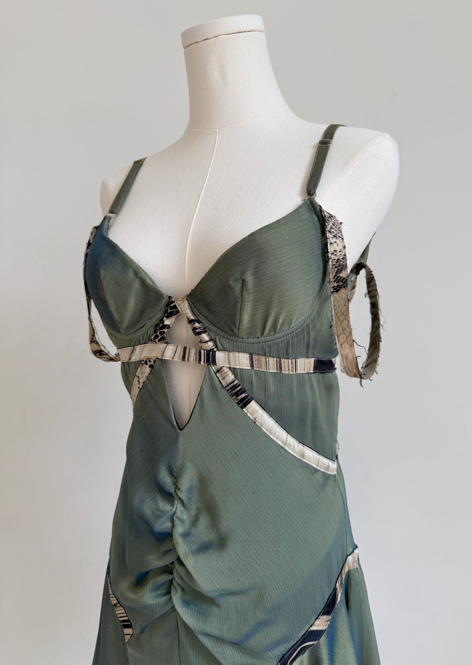 Olive Green Iridescent Silk Mini Dress