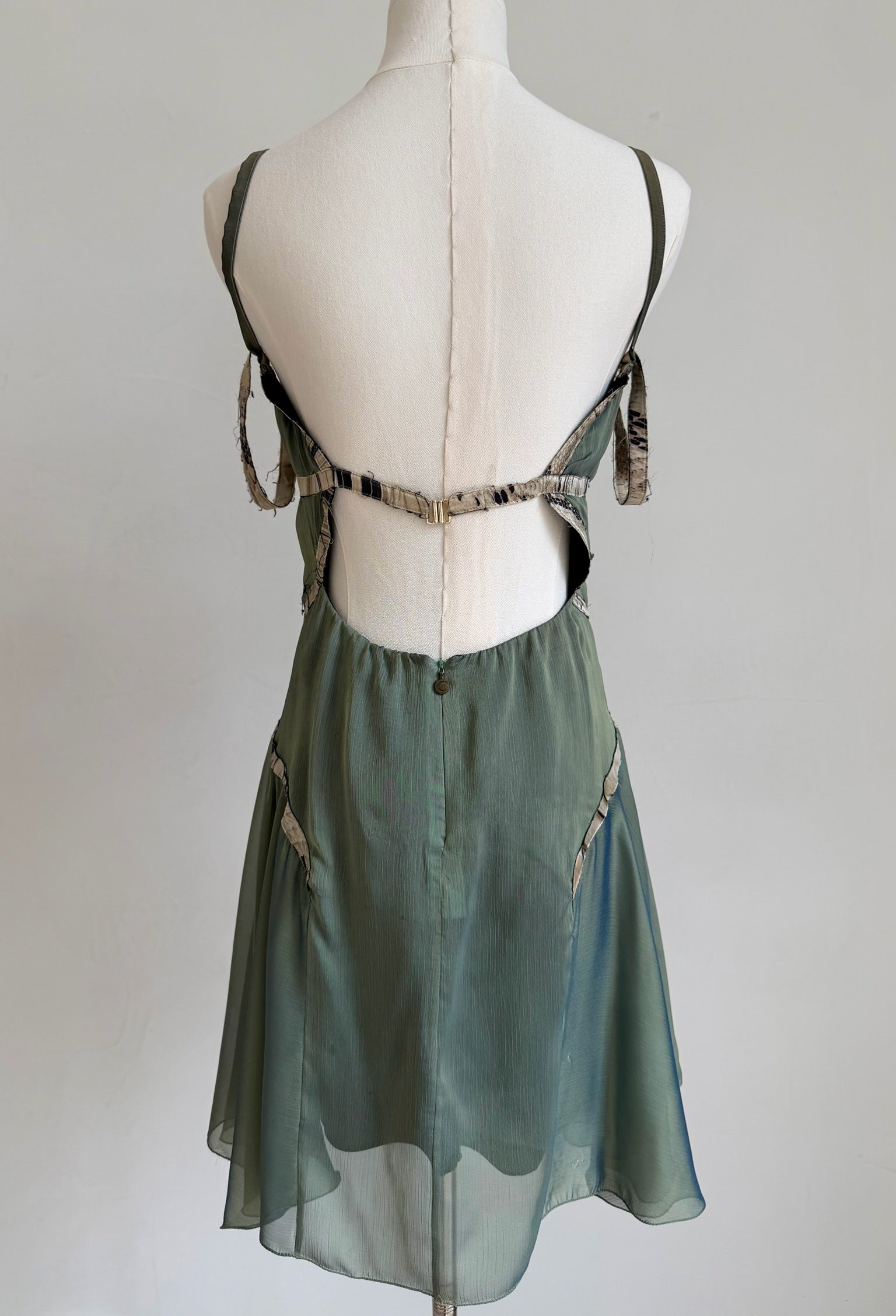 Olive Green Iridescent Silk Mini Dress
