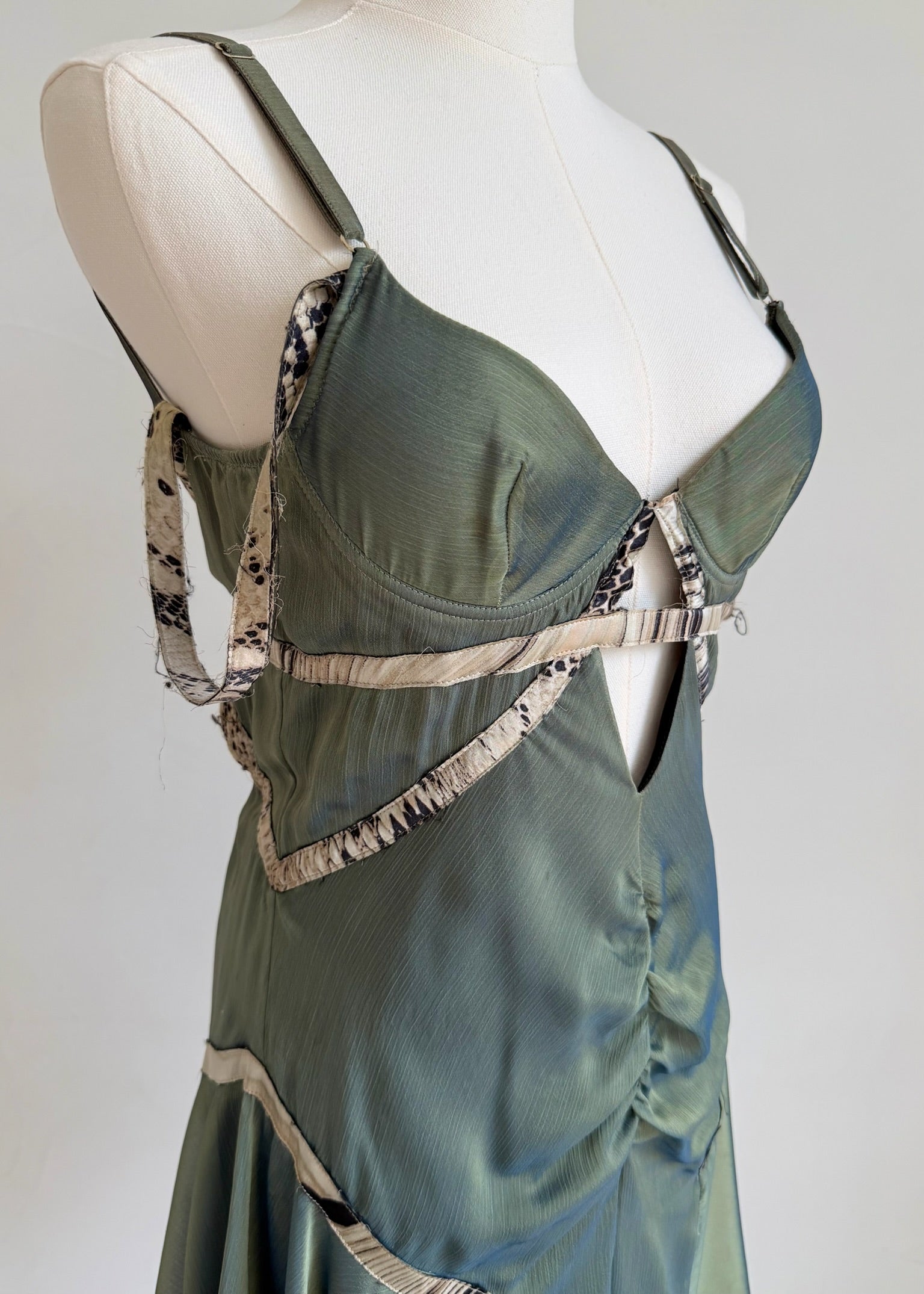 Olive Green Iridescent Silk Mini Dress