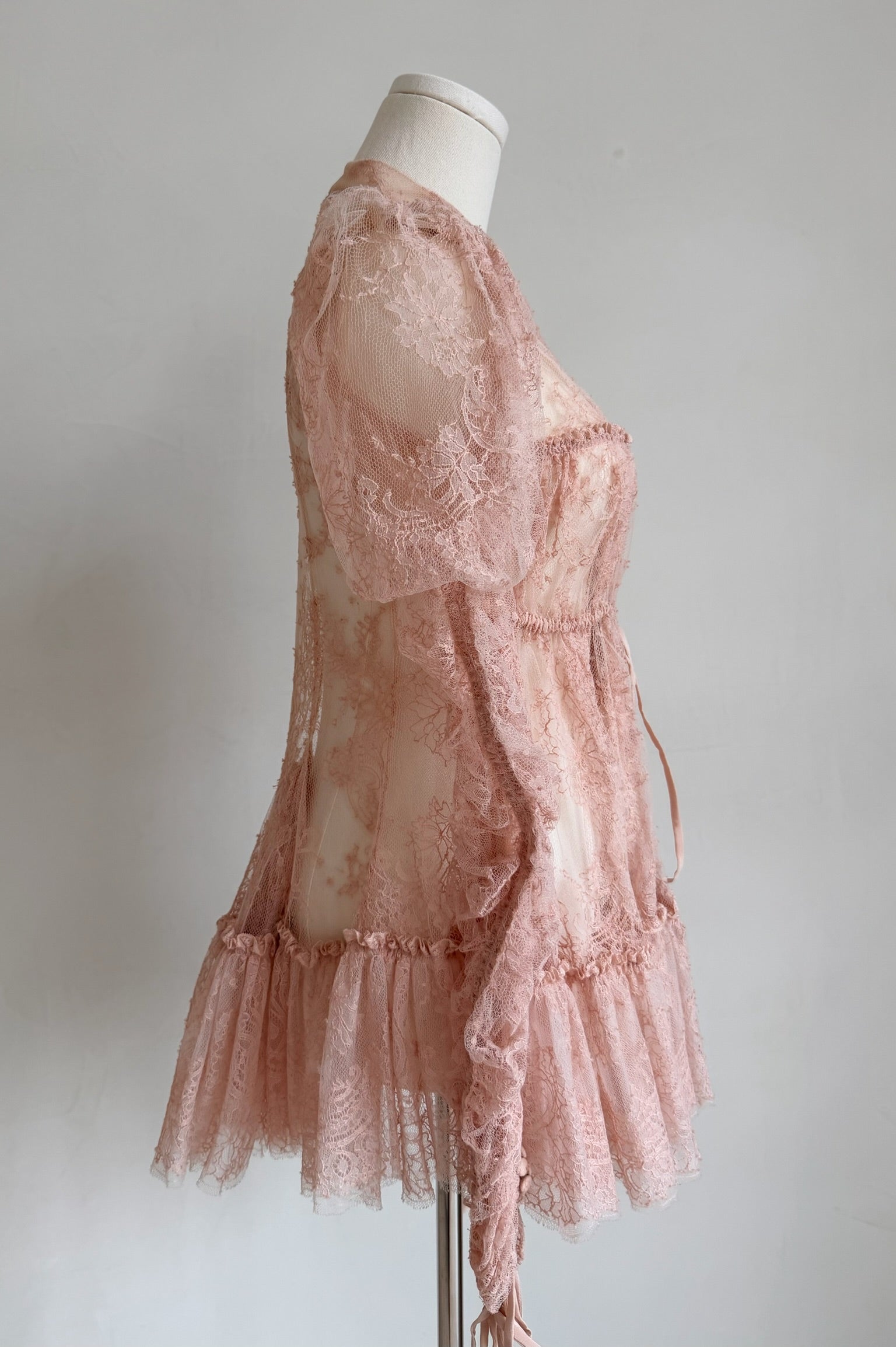 S/S 2017 Blush Sheer Lace Victorian Mini Dress