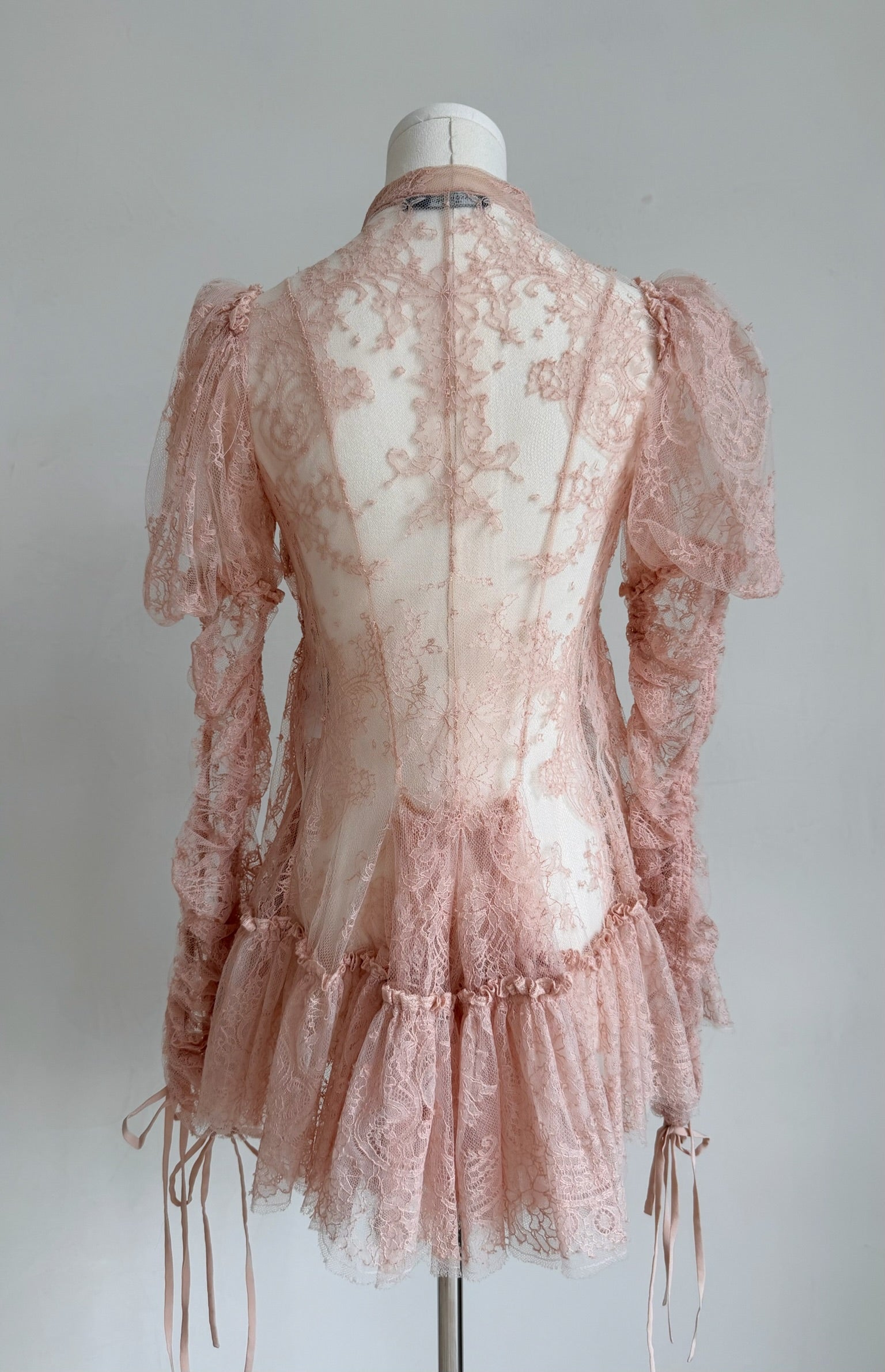 S/S 2017 Blush Sheer Lace Victorian Mini Dress