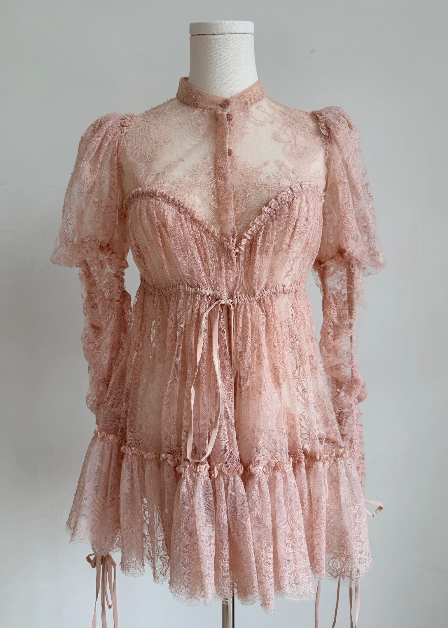 S/S 2017 Blush Sheer Lace Victorian Mini Dress