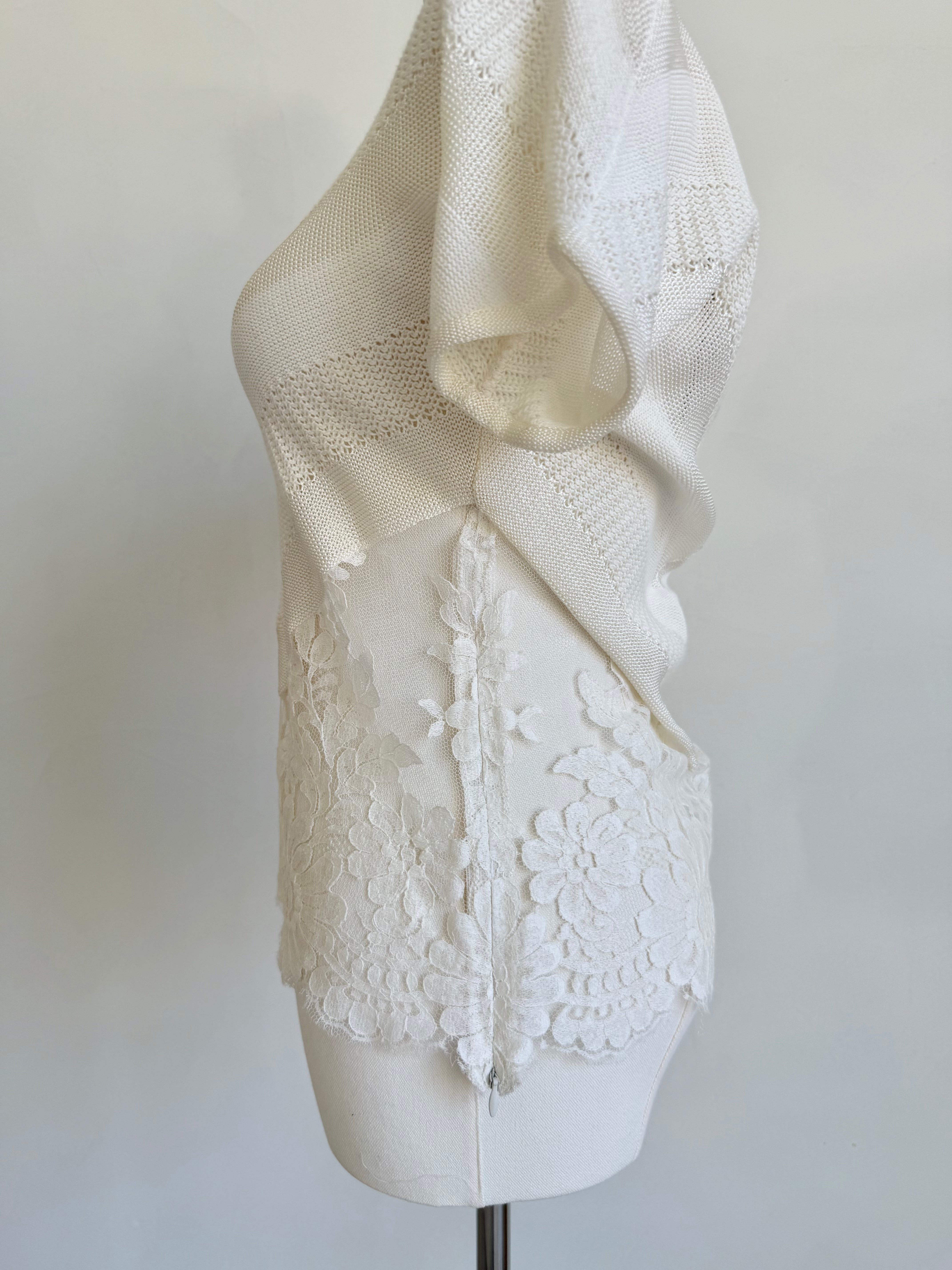 NWT Ivory Knit & Lace Panel Top