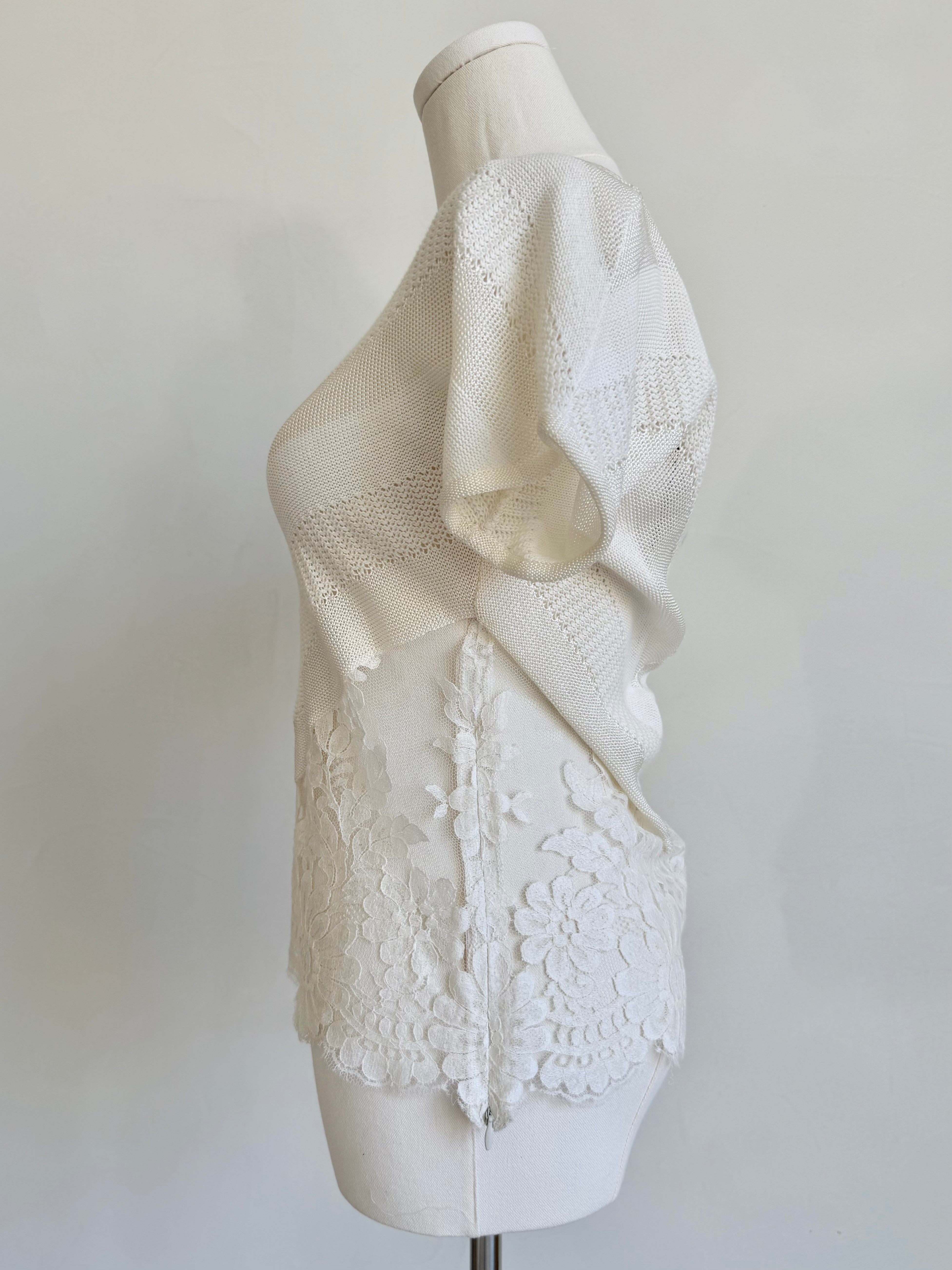 NWT Ivory Knit & Lace Panel Top