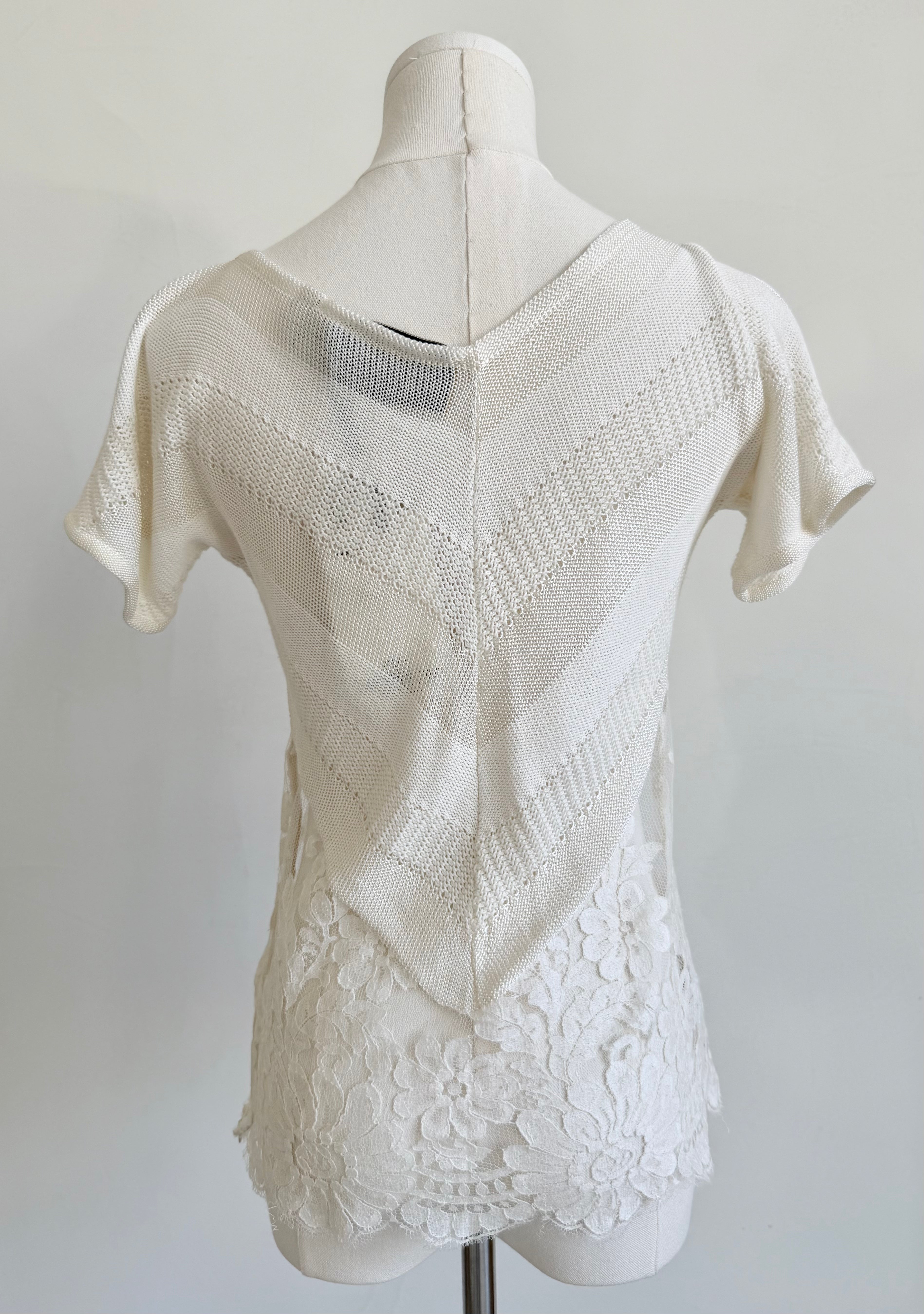 NWT Ivory Knit & Lace Panel Top