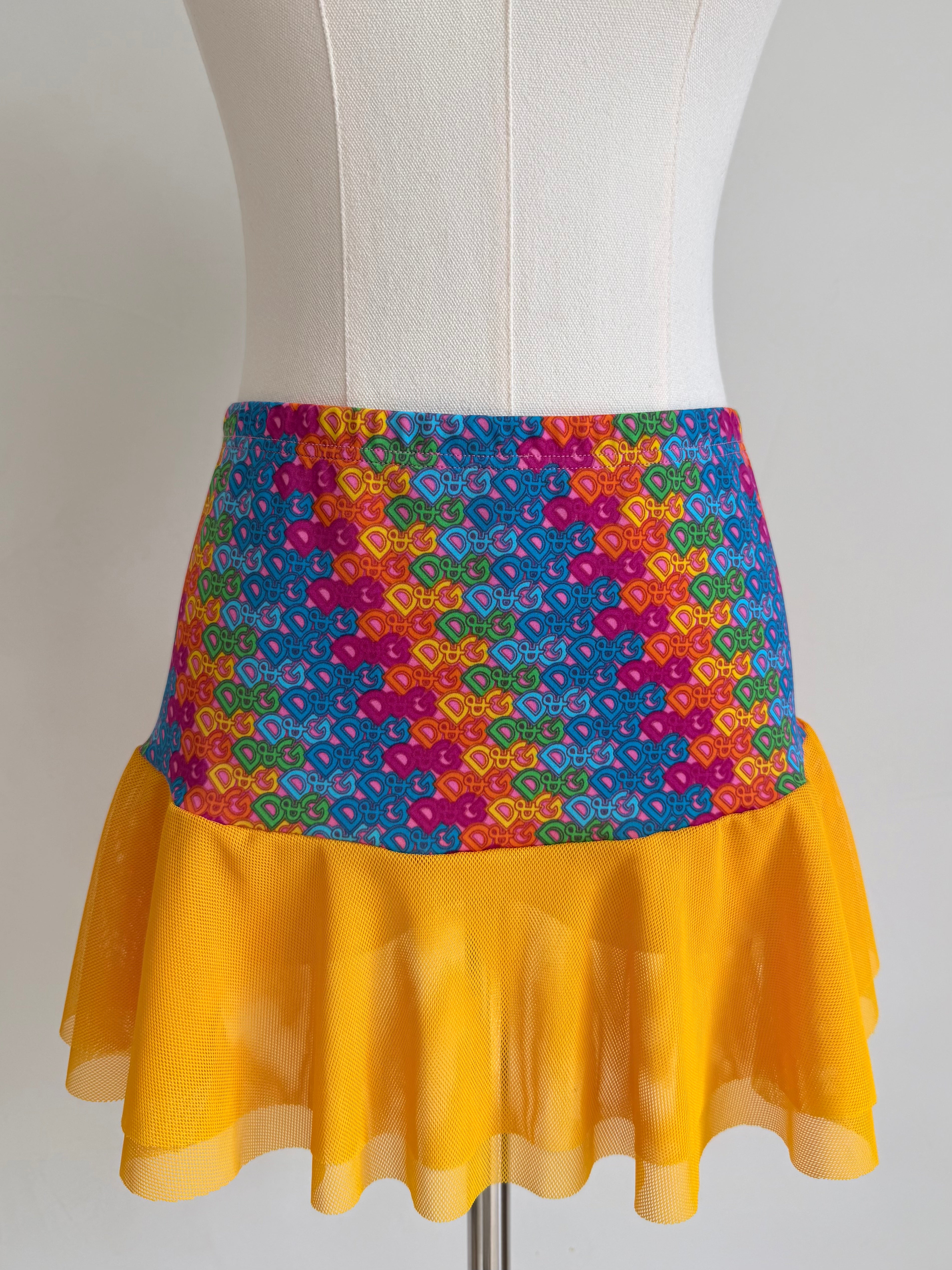 Rainbow Logo Mesh Ruffle Mini Skirt