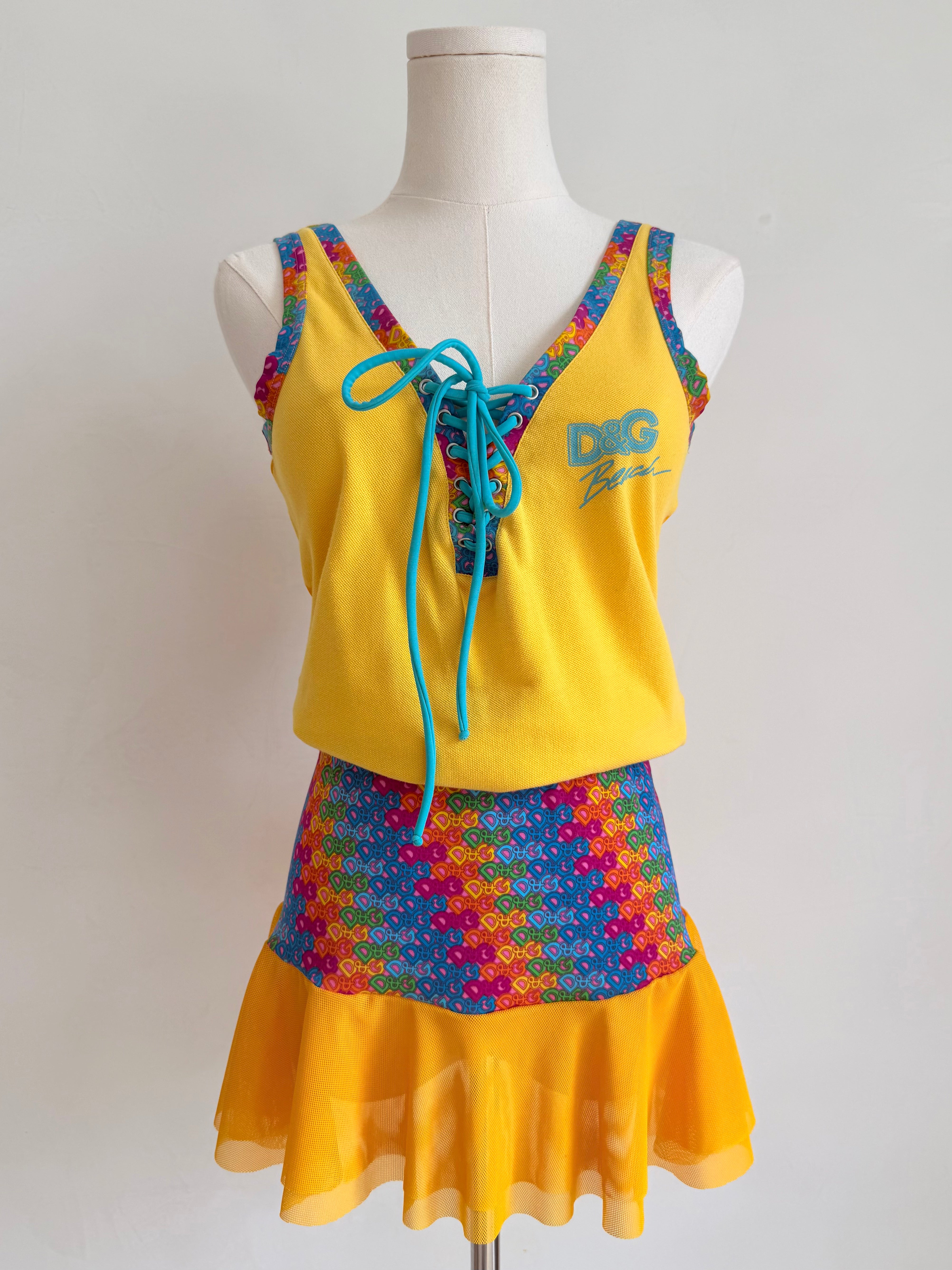 Rainbow Logo Micro Motif Lace Up Tank
