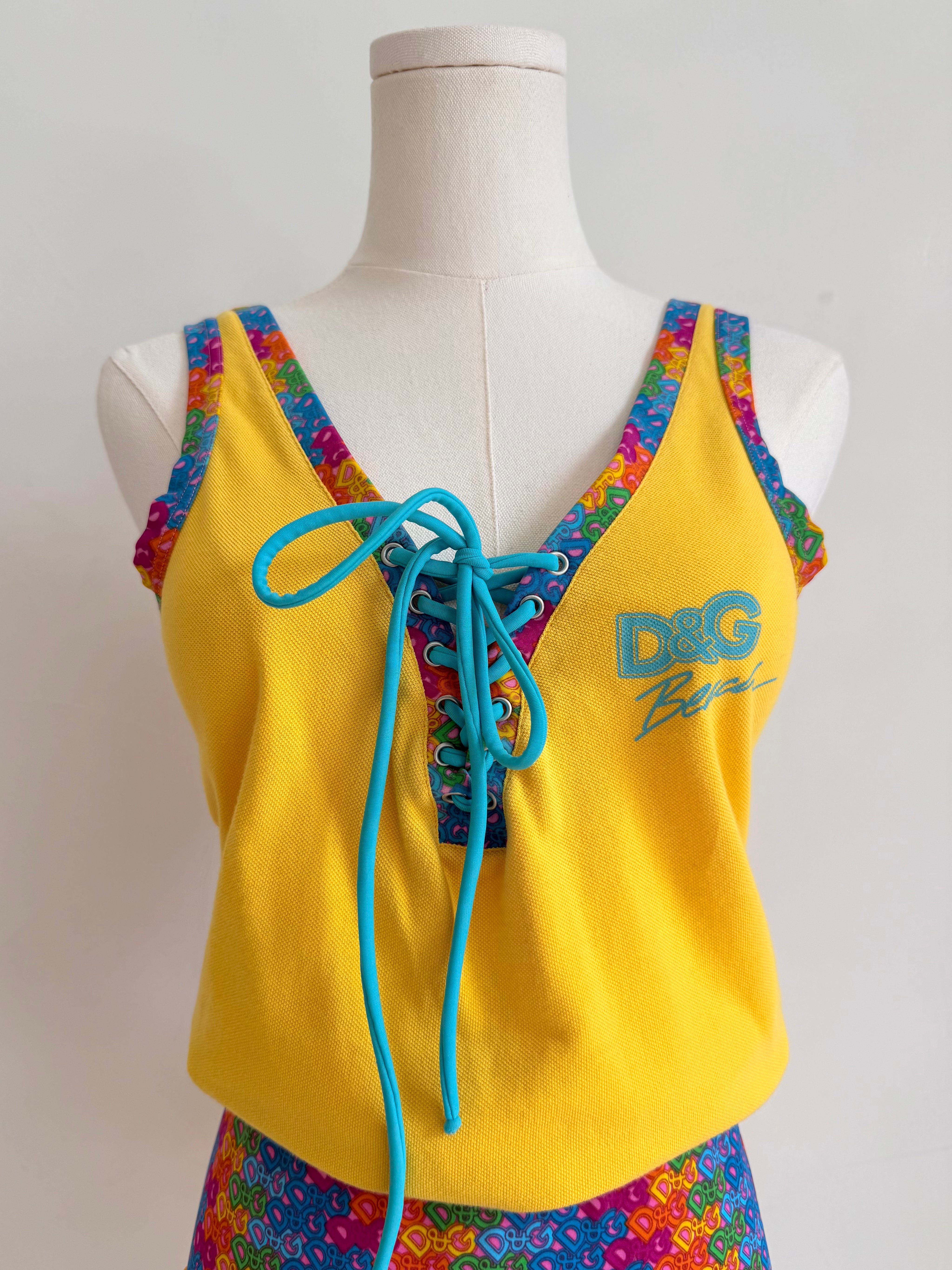 Rainbow Logo Micro Motif Lace Up Tank