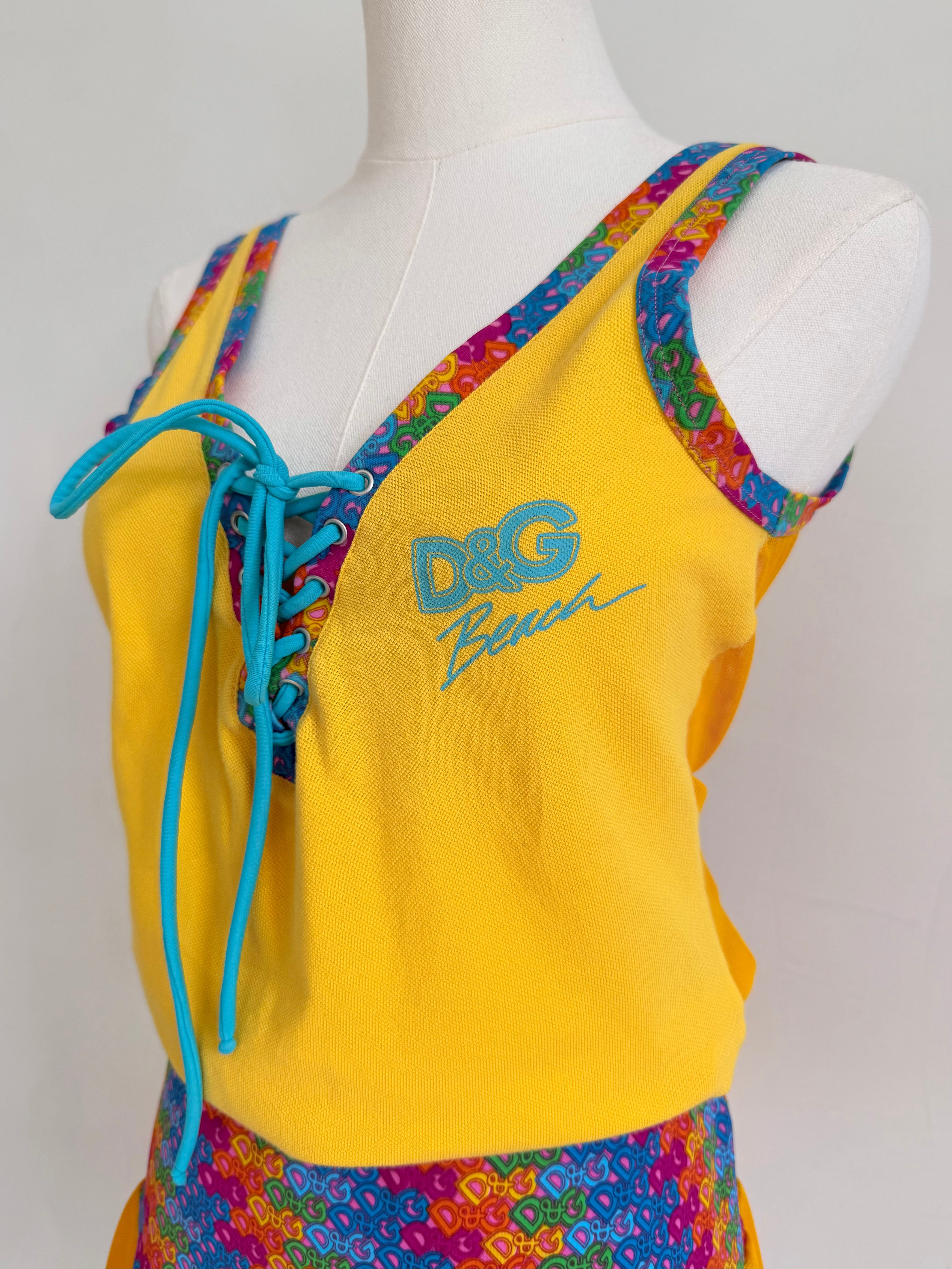 Rainbow Logo Micro Motif Lace Up Tank