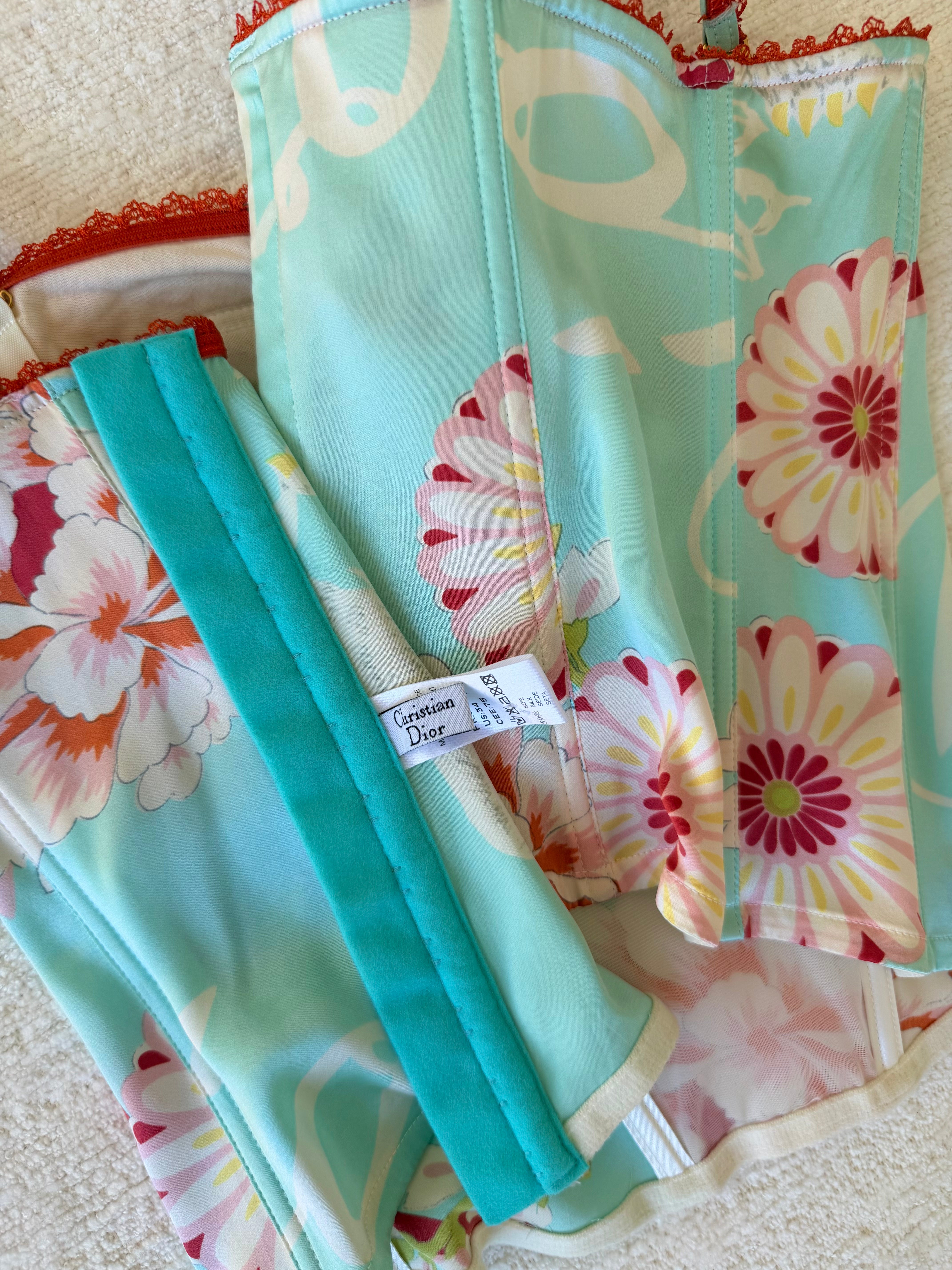 S/S 2003 Aqua Floral Underwire Corset Top