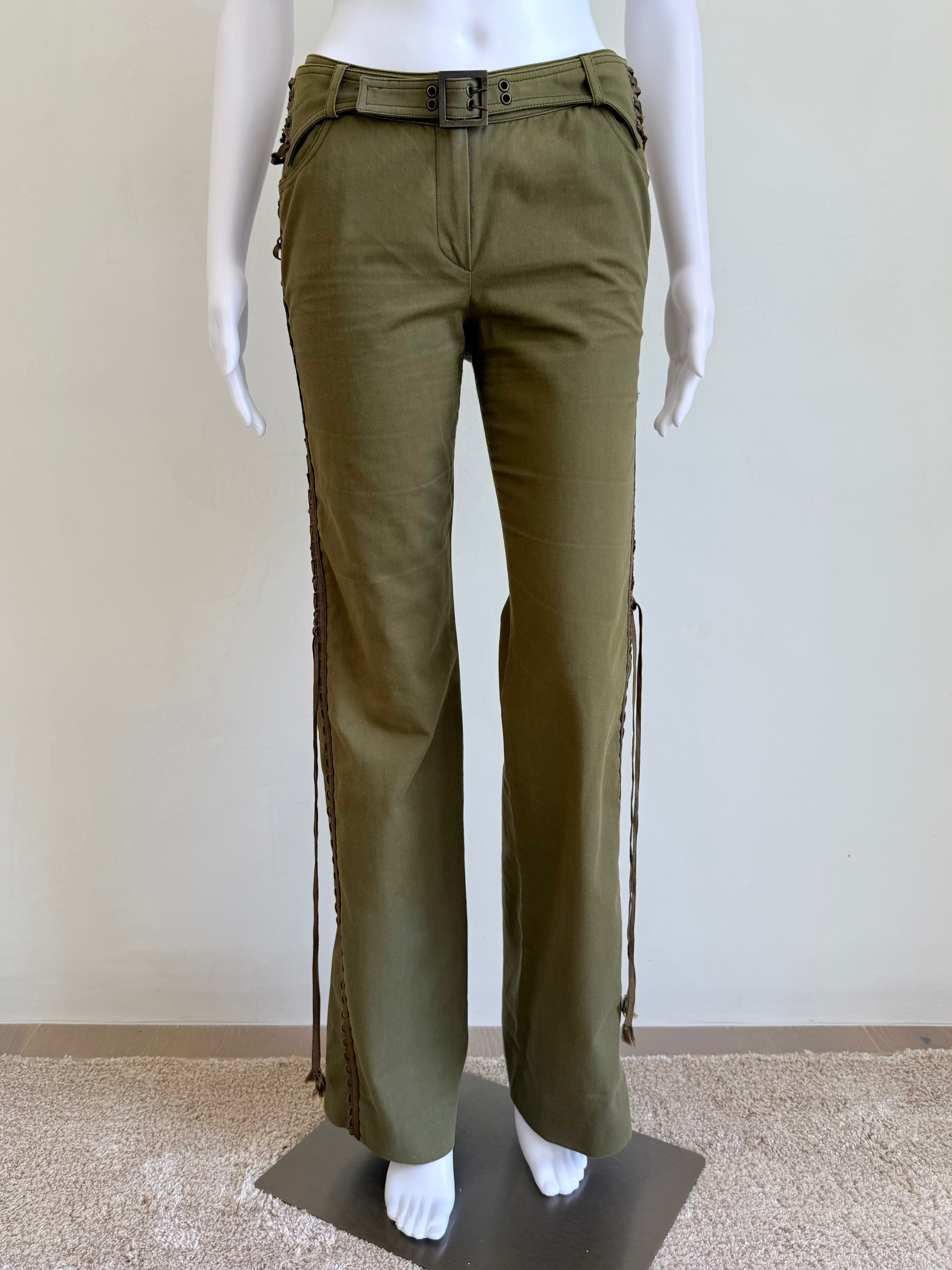 F/W 2002 Army & Gold Logo Name Plate Pants