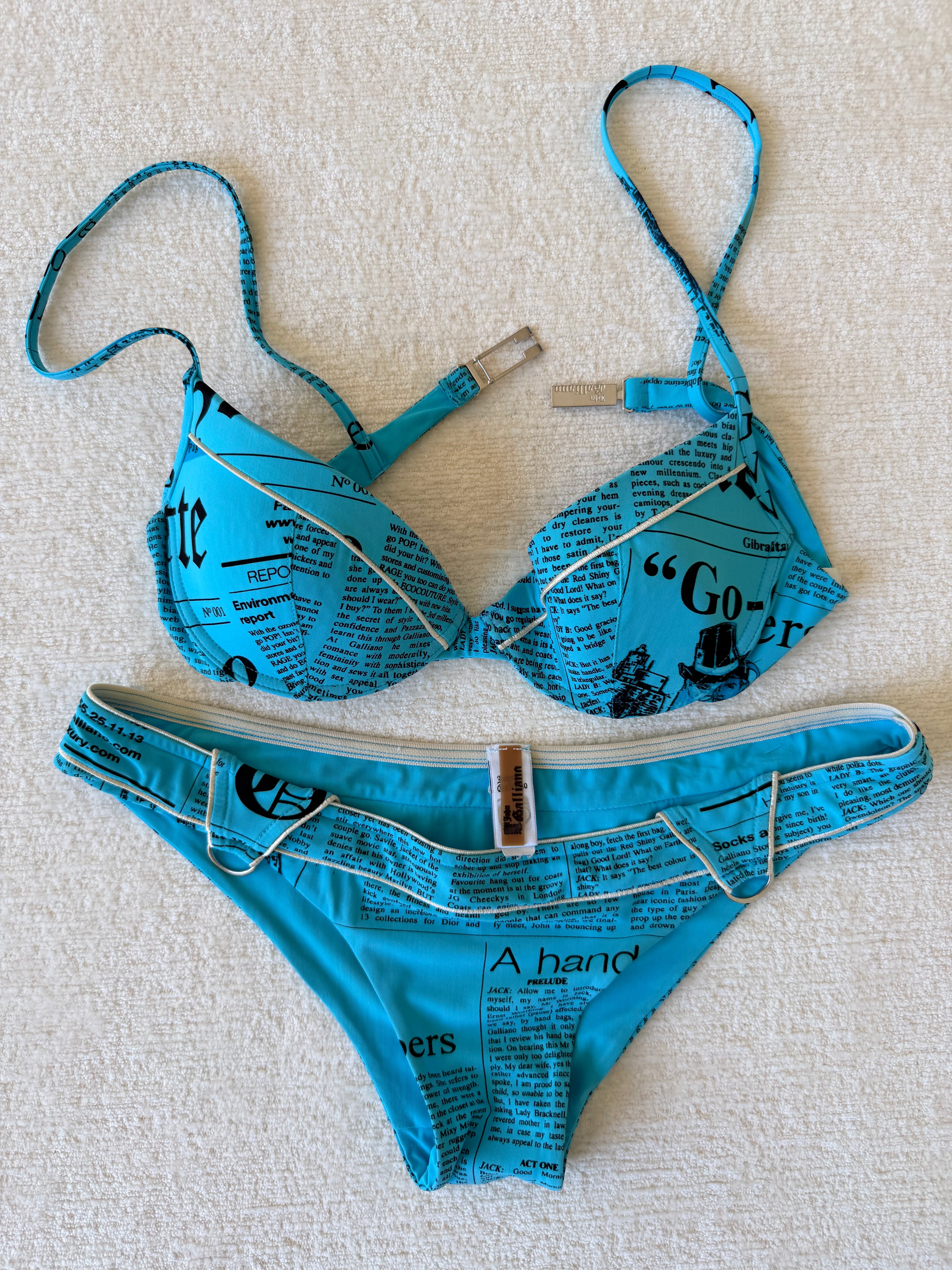Blue “Gazette” Newspaper Print Bikini Set