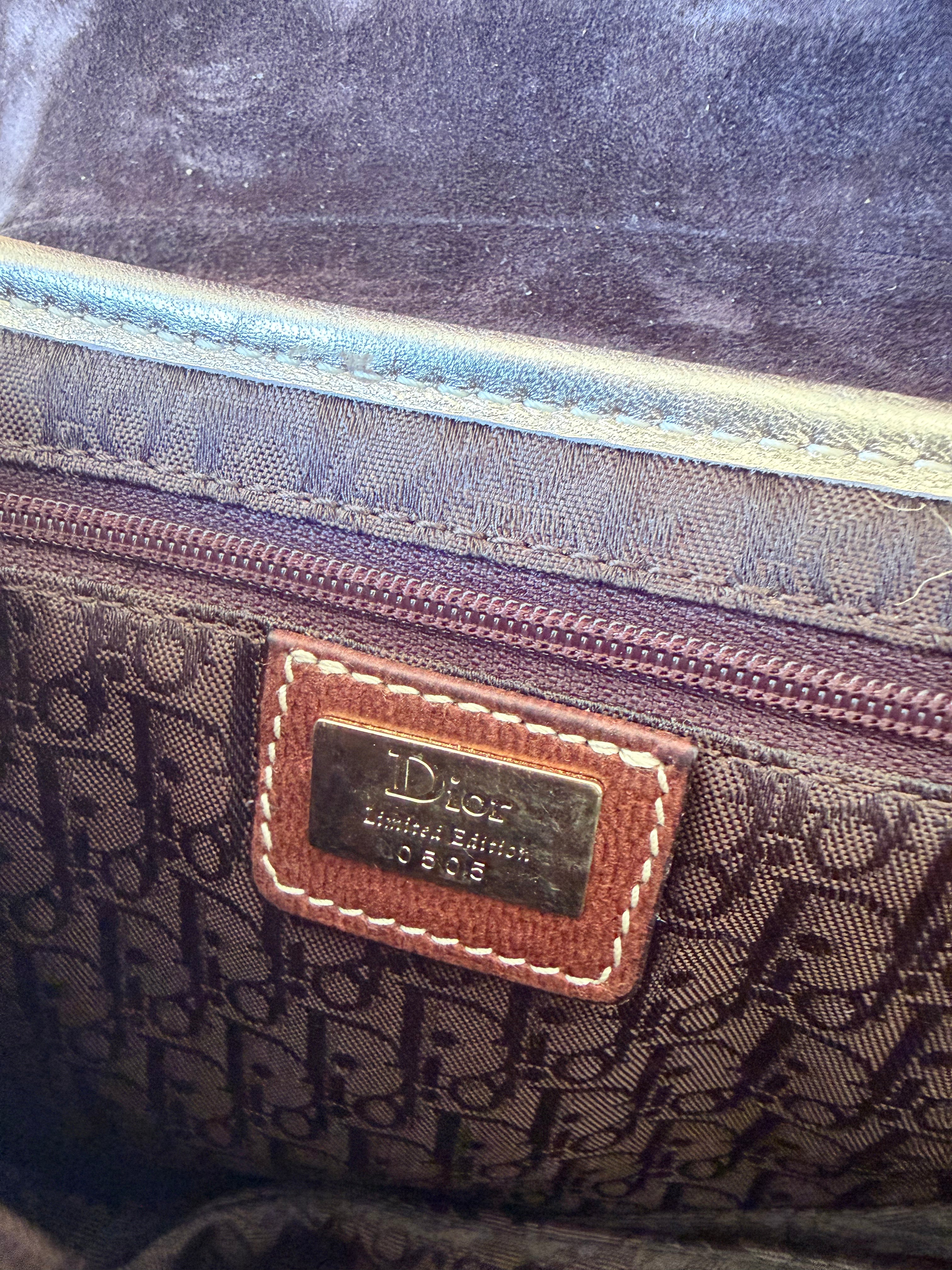Brown & Ivory Metallic Gold Leather Saddle Bag
