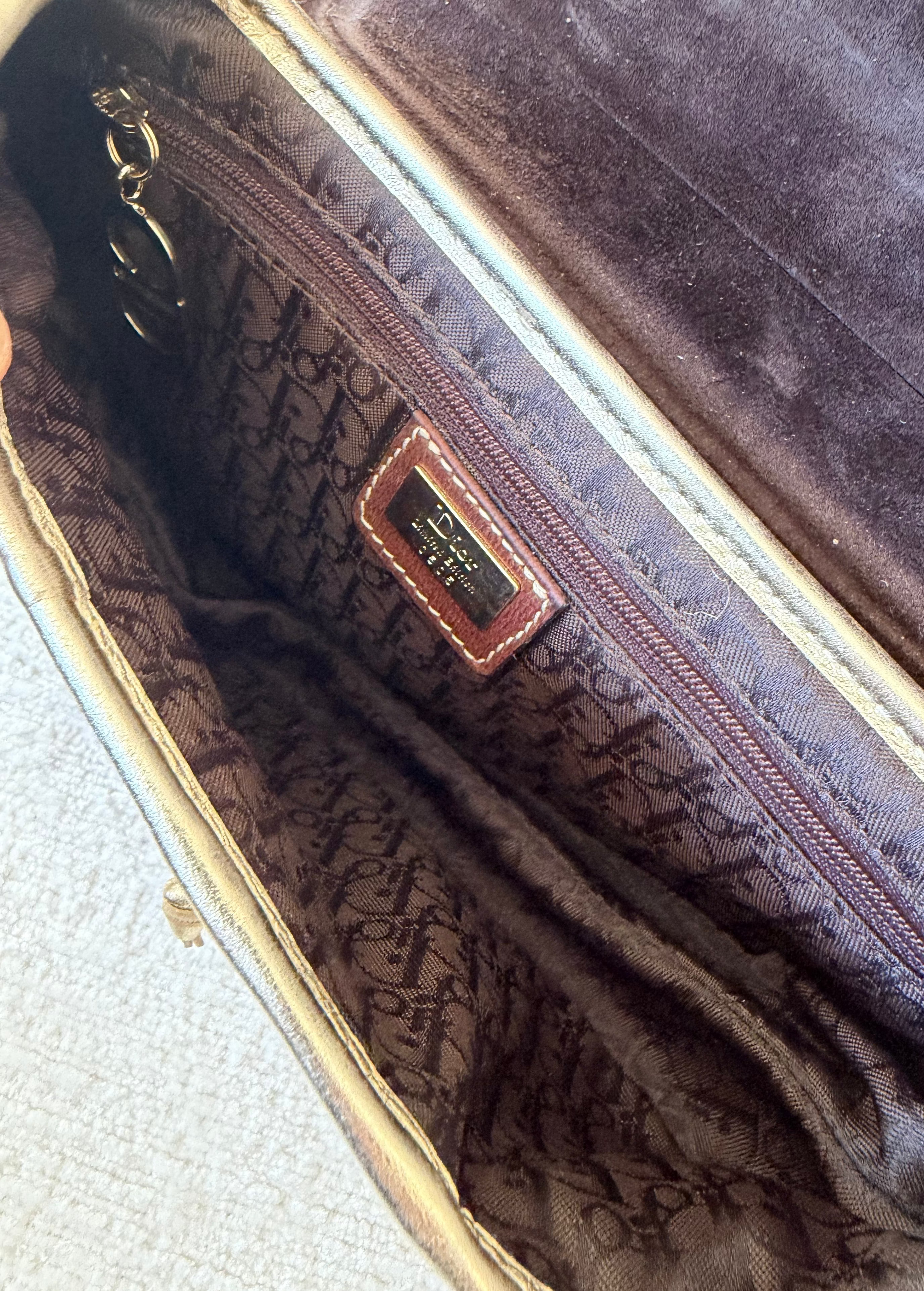 Brown & Ivory Metallic Gold Leather Saddle Bag
