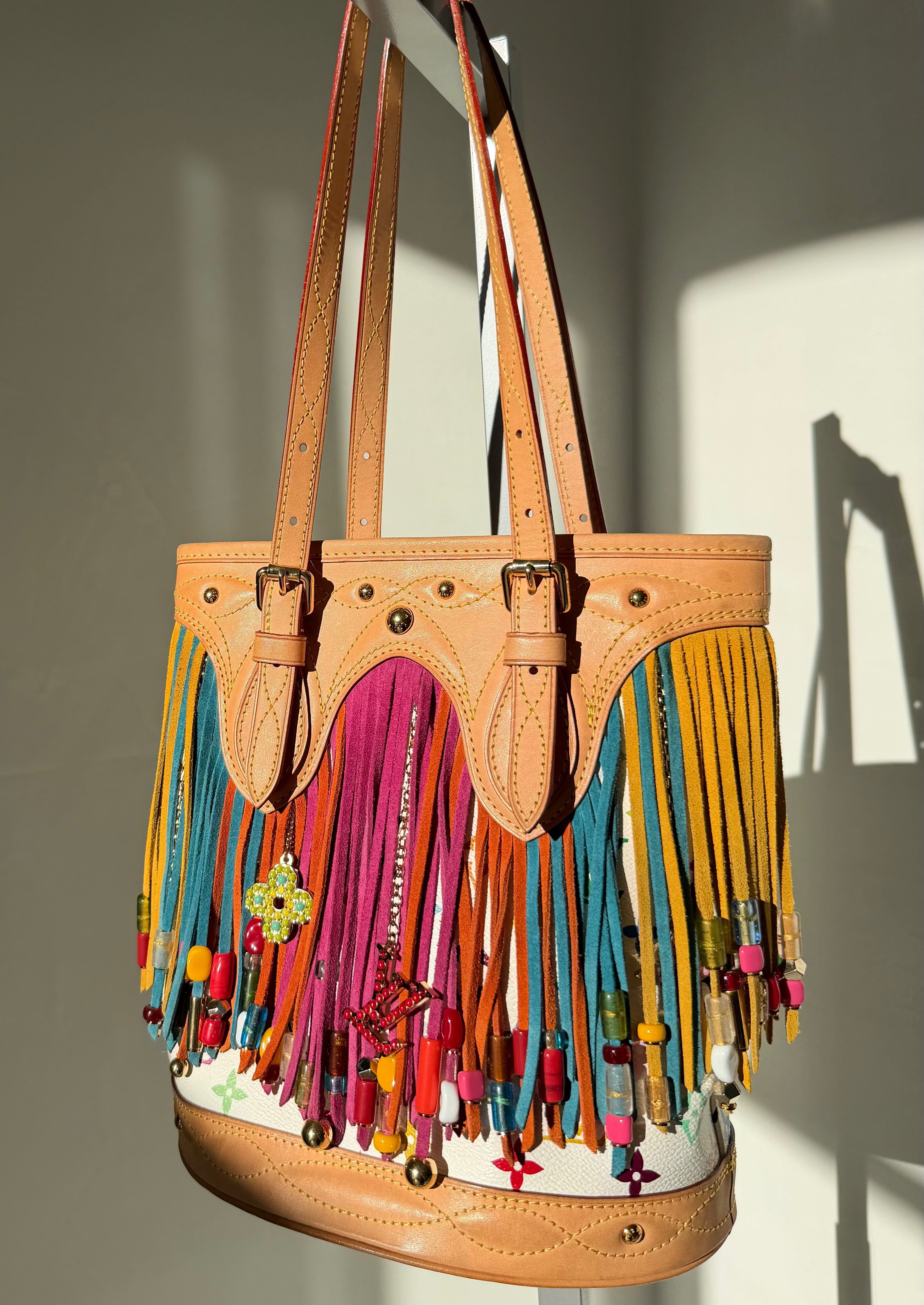 Murakami Multicolor Monogram Fringe Bucket Bag
