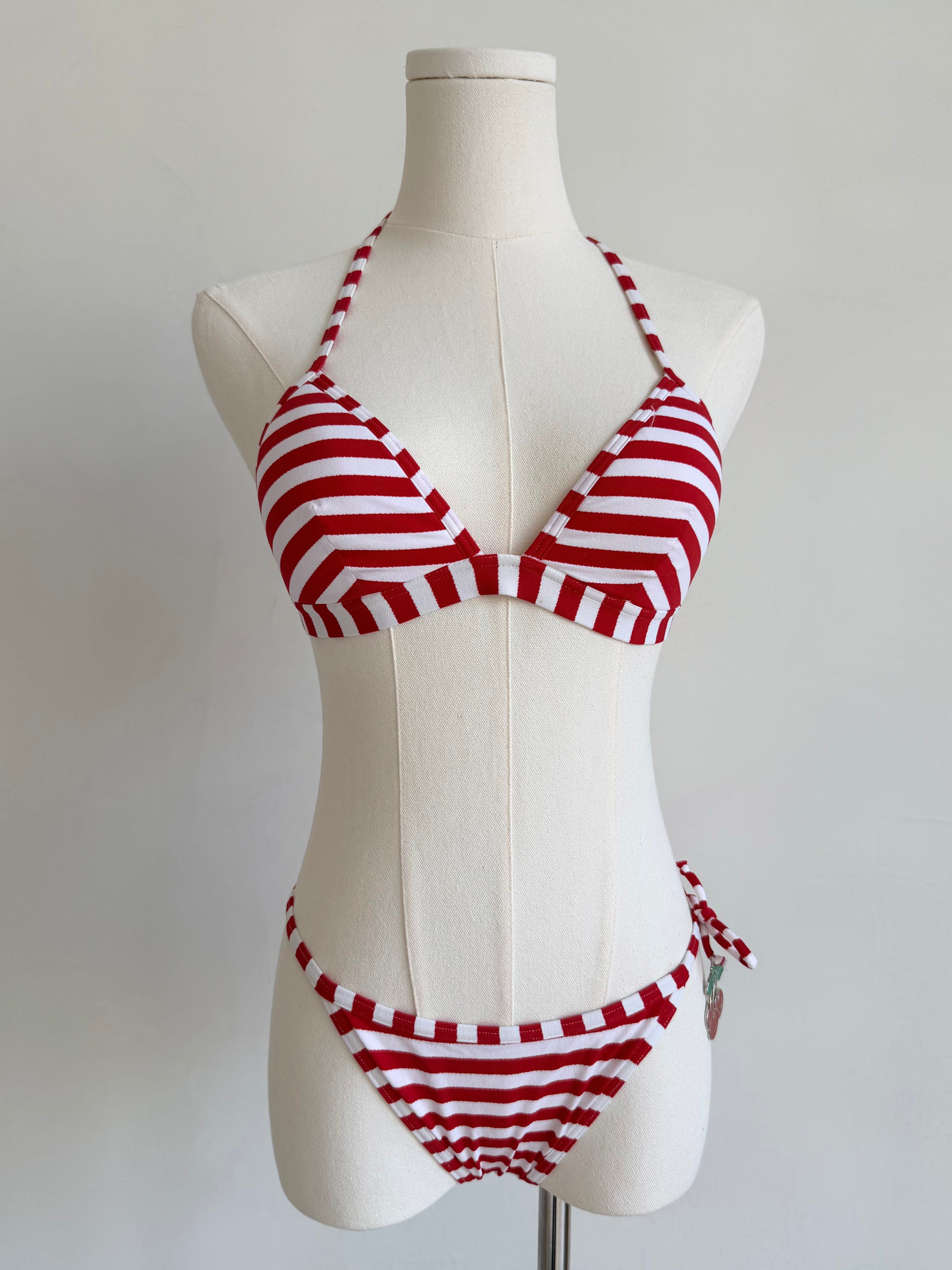Red & White Stripe Cherry Bikini