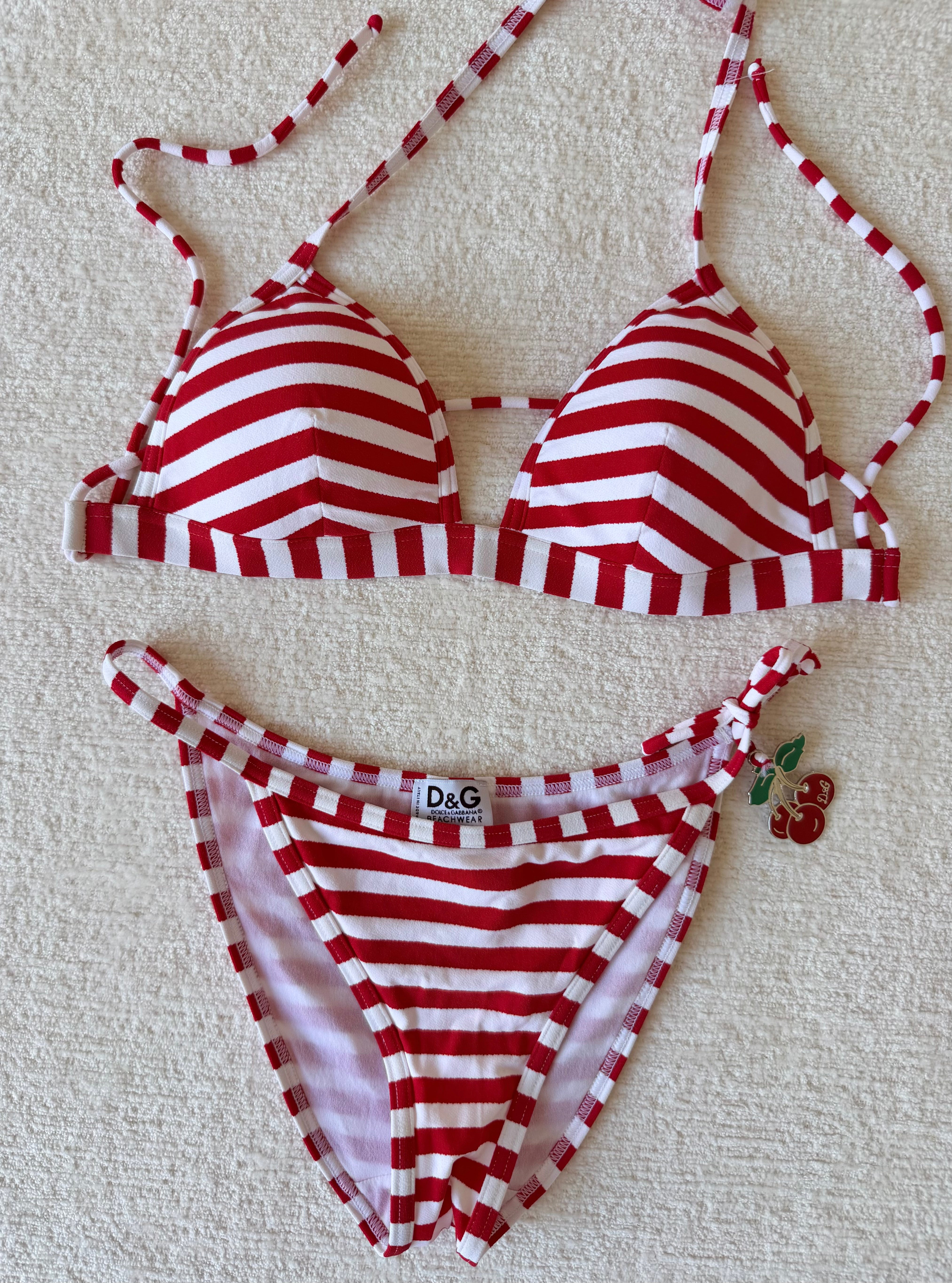 Red & White Stripe Cherry Bikini