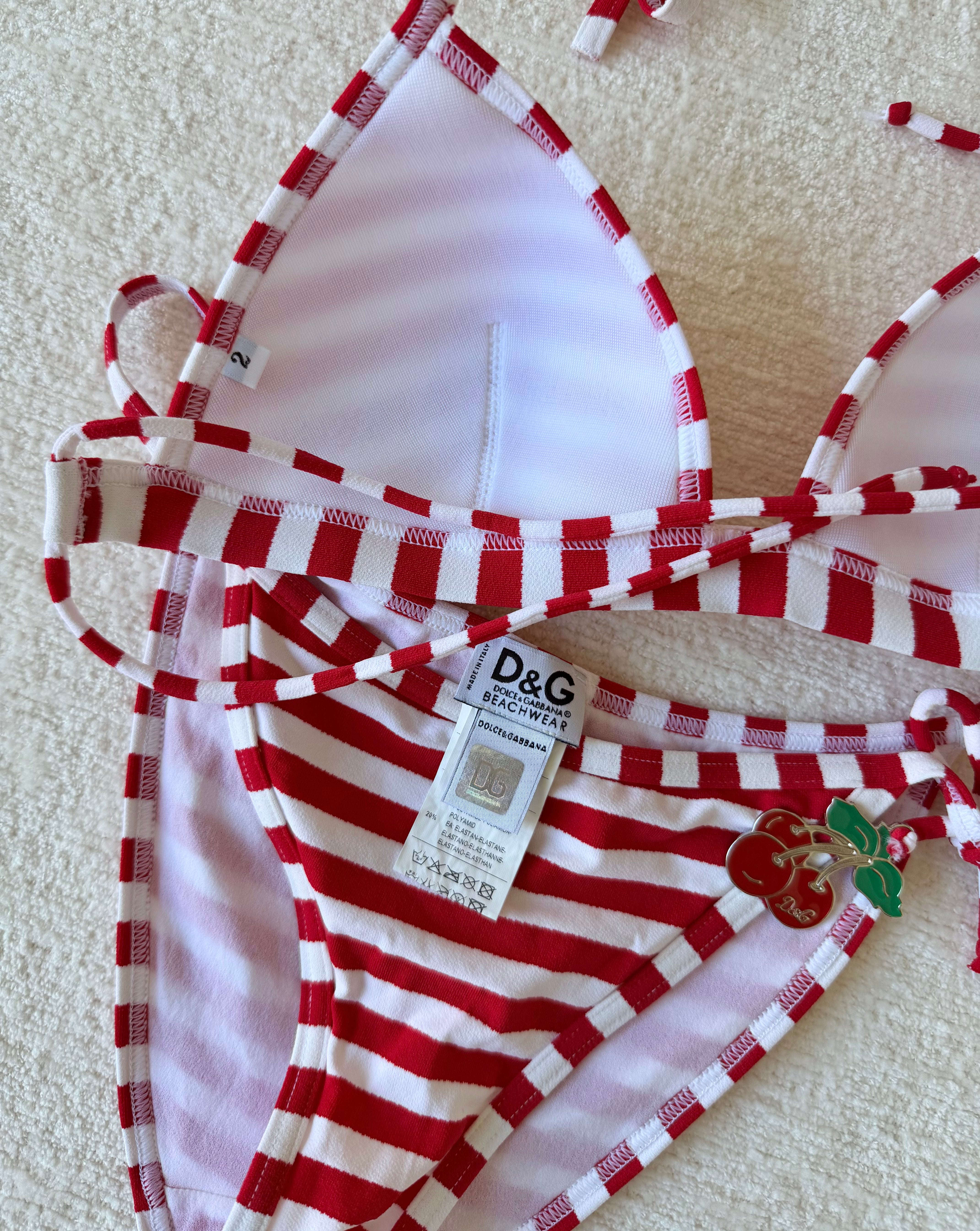 Red & White Stripe Cherry Bikini
