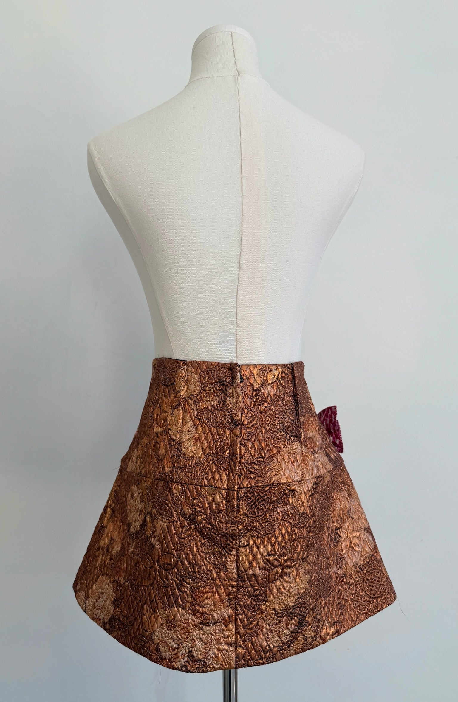 Bronze Quilted Embellished Mini Skirt with Jewel Bow