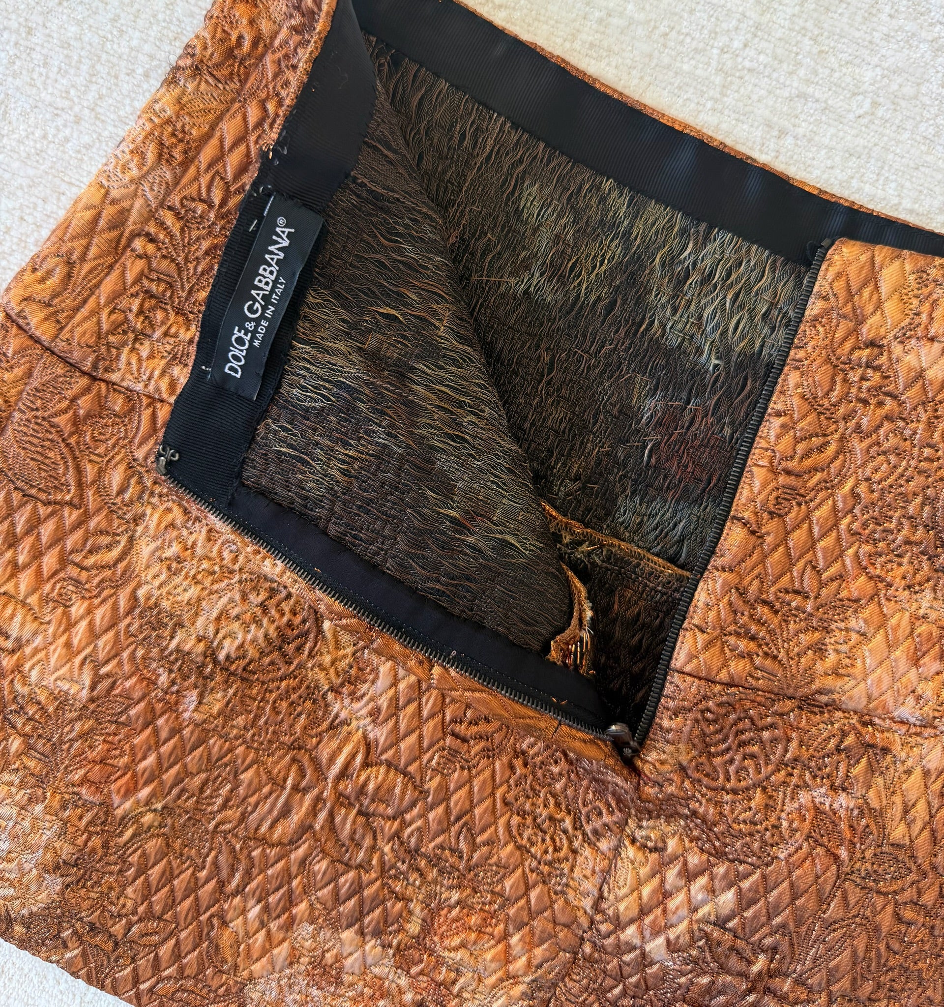 Bronze Quilted Embellished Mini Skirt with Jewel Bow