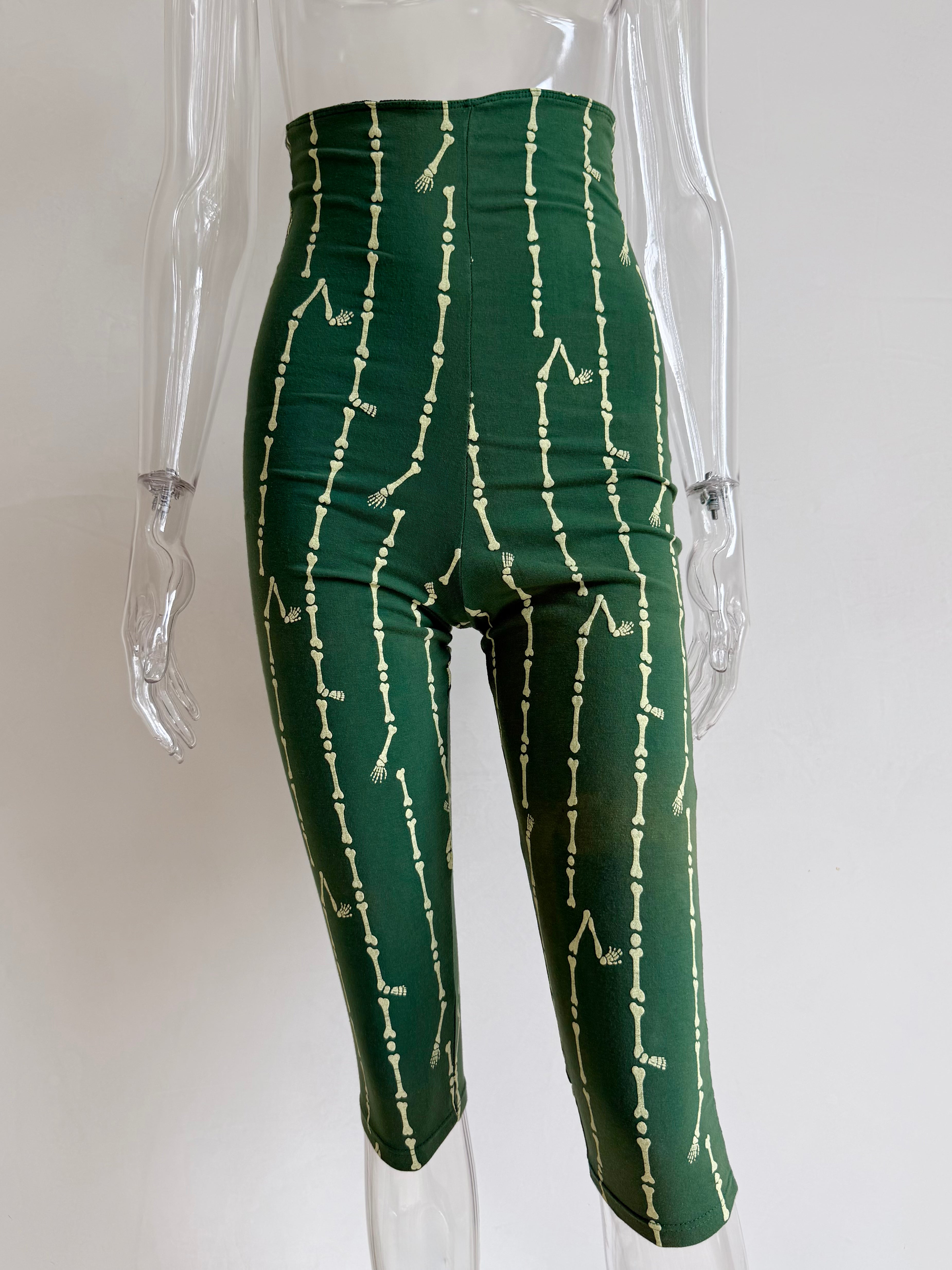 S/S 1988 Skeletal Bones Pinstripe Green Capri Pants