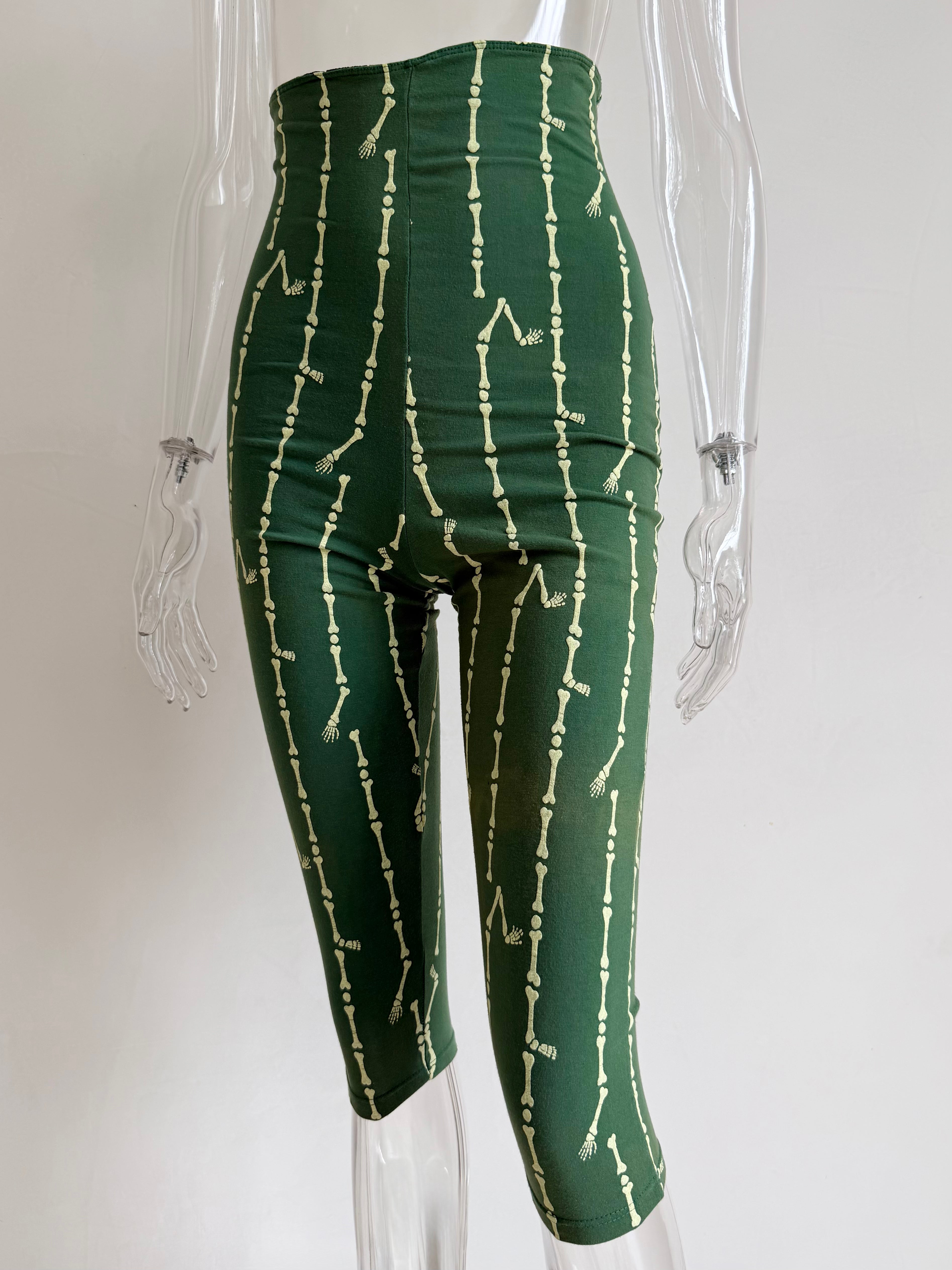 S/S 1988 Skeletal Bones Pinstripe Green Capri Pants
