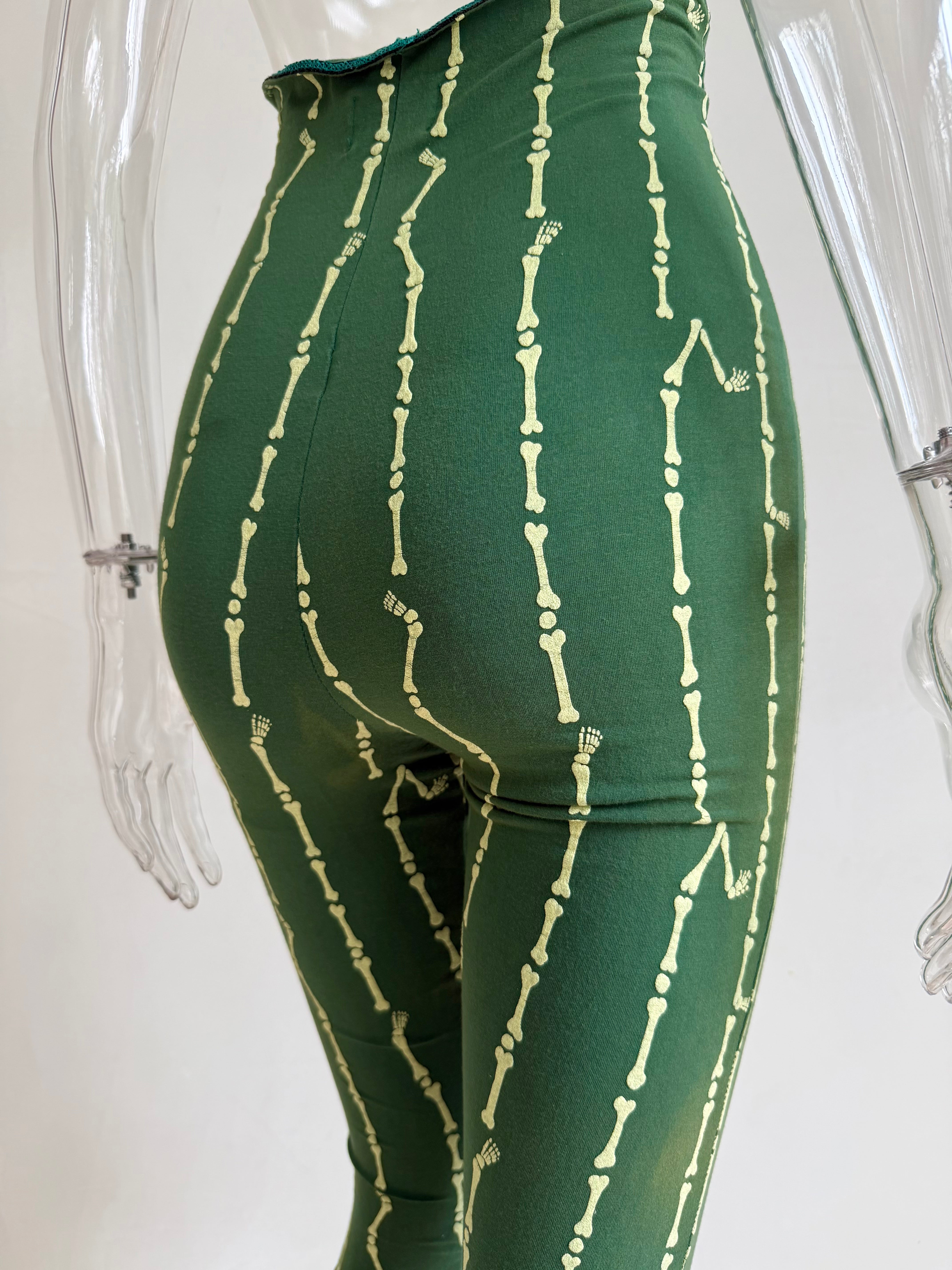 S/S 1988 Skeletal Bones Pinstripe Green Capri Pants