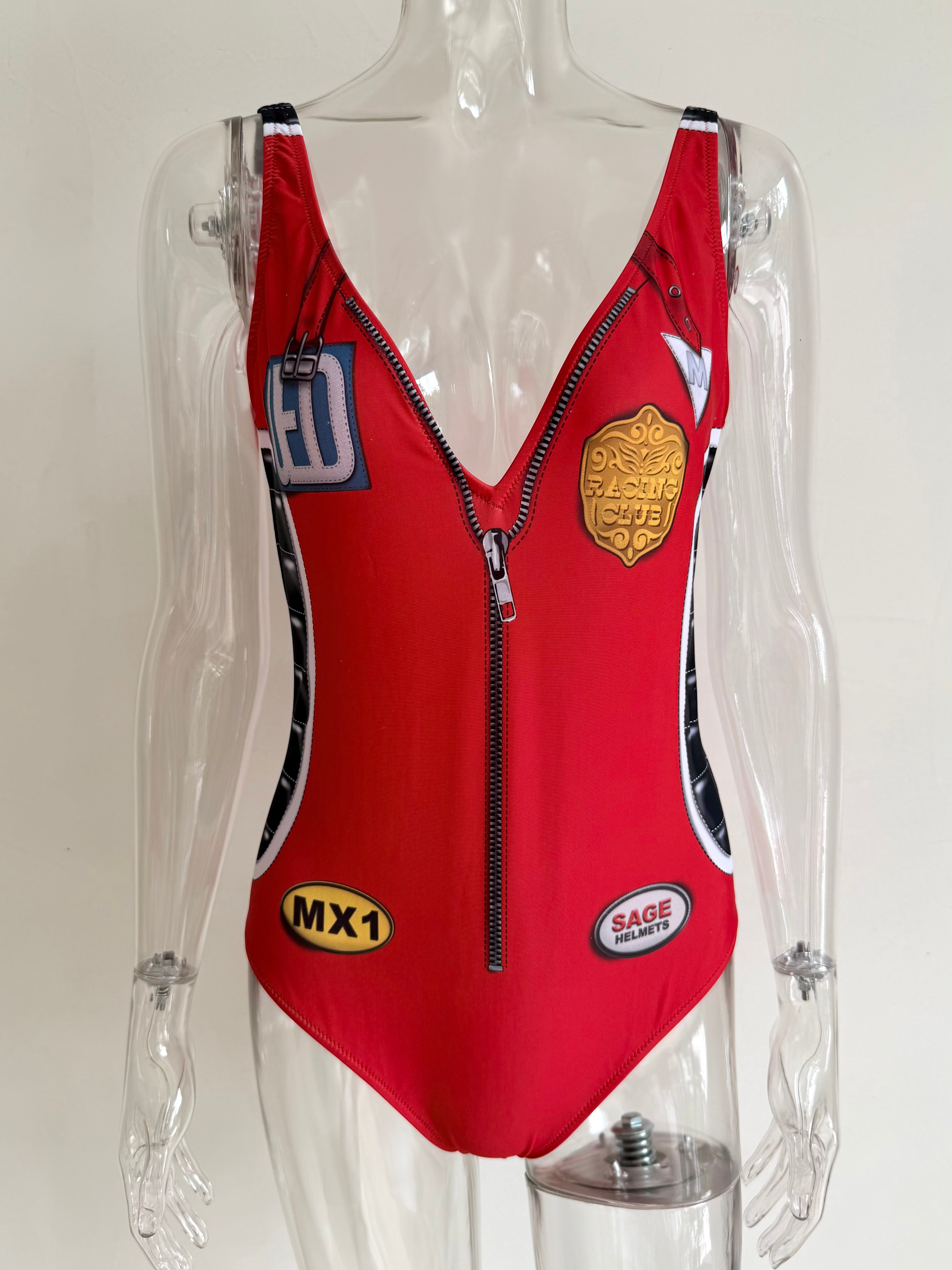 Resort 2018 Red Racer One-Piece