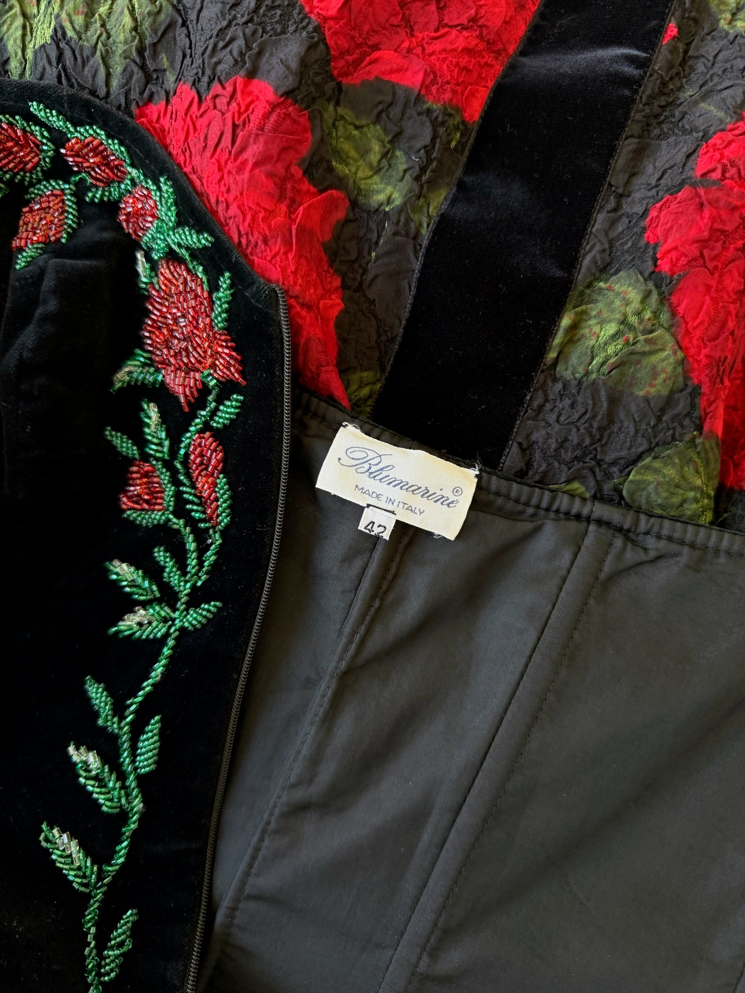 F/W 1991 Black Velvet Rose Strapless Dress