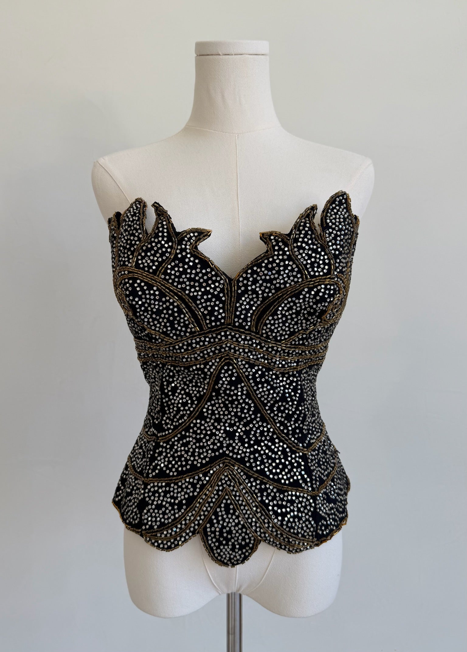 Black Crystal Embellished Corset Top